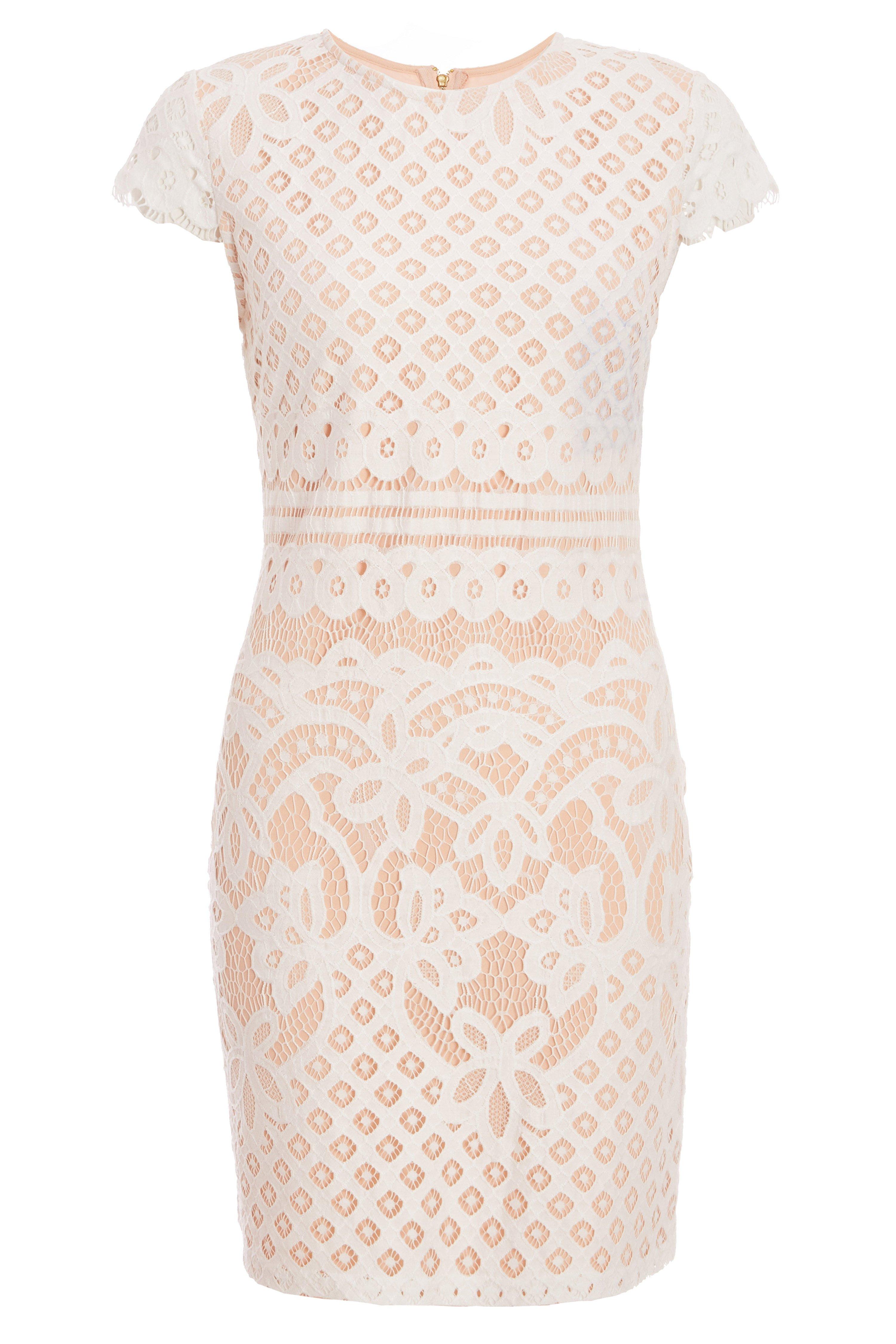 Cream And Nude Lace Cap Sleeve Bodycon Dress - Quiz Clothing