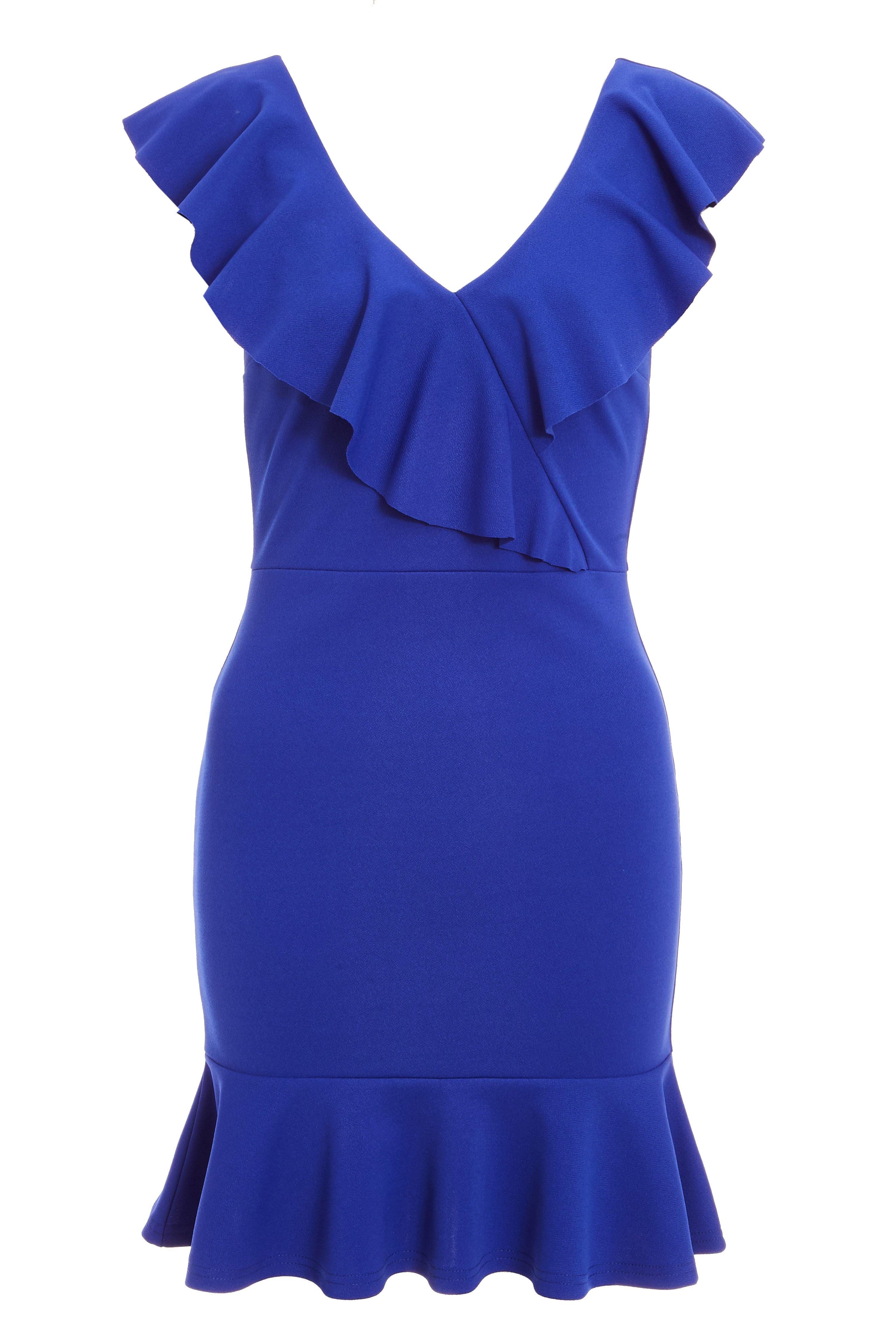 Royal Blue Frill Bodycon Dress - Quiz Clothing