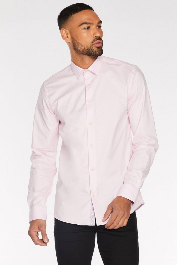 Long Sleeve Plain Shirt in Pink
