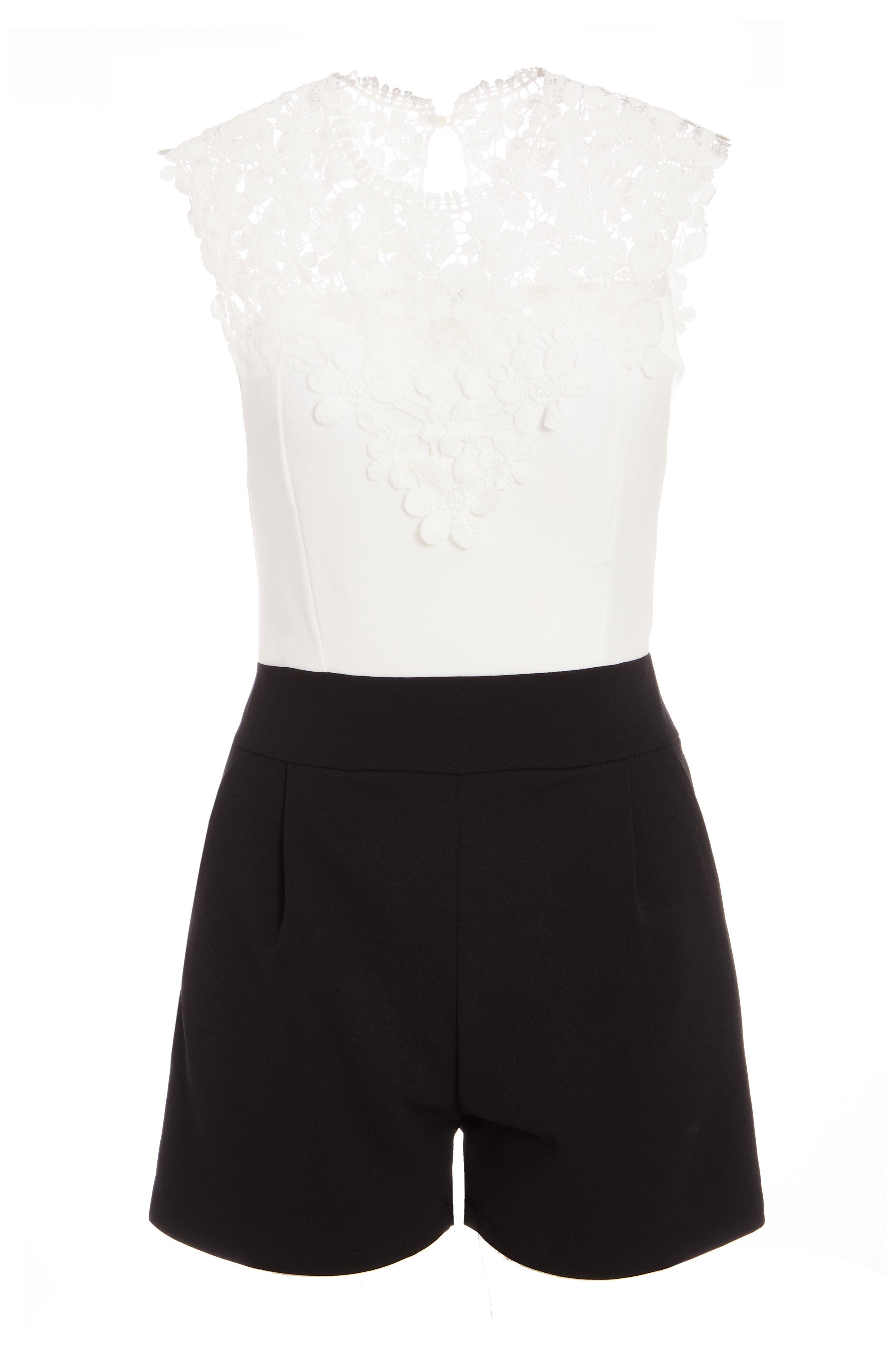 Black And White Lace Playsuit - Quiz Clothing