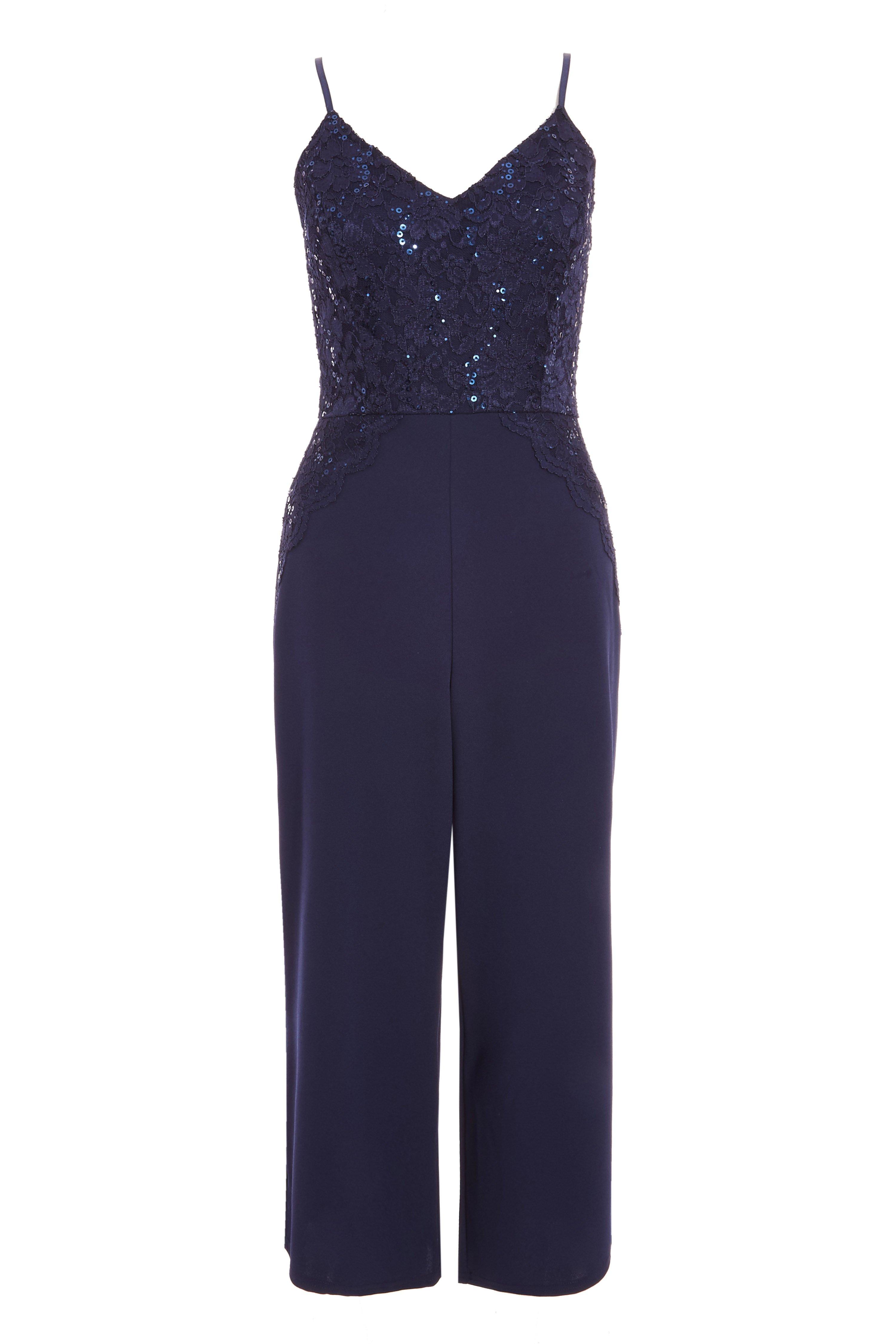 Navy Lace Sequin Culotte Jumpsuit Quiz Clothing