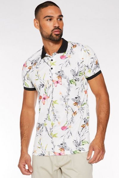 Butterfly Print Polo in White