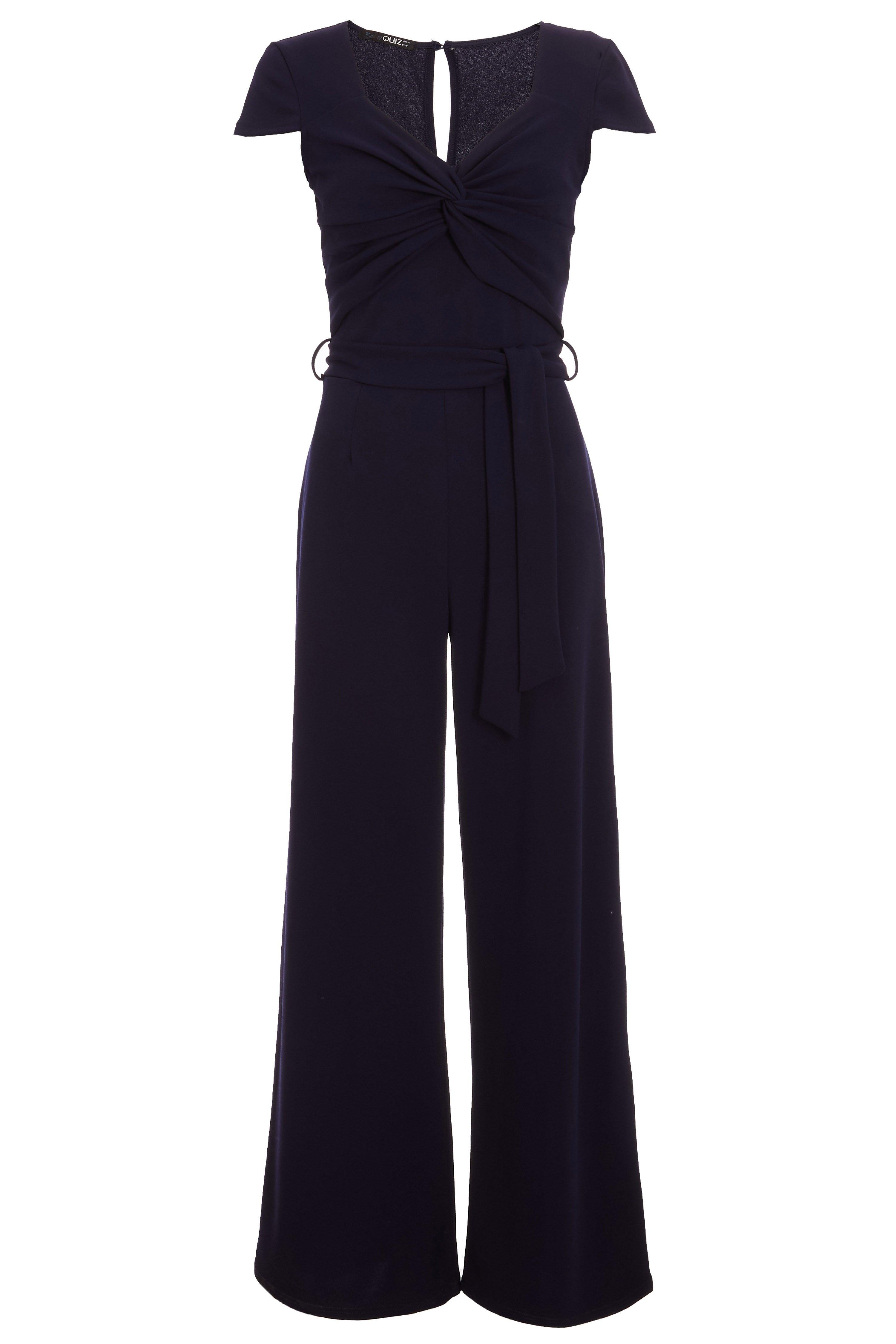 Navy Knot Front Cap Sleeve Jumpsuit Quiz Clothing