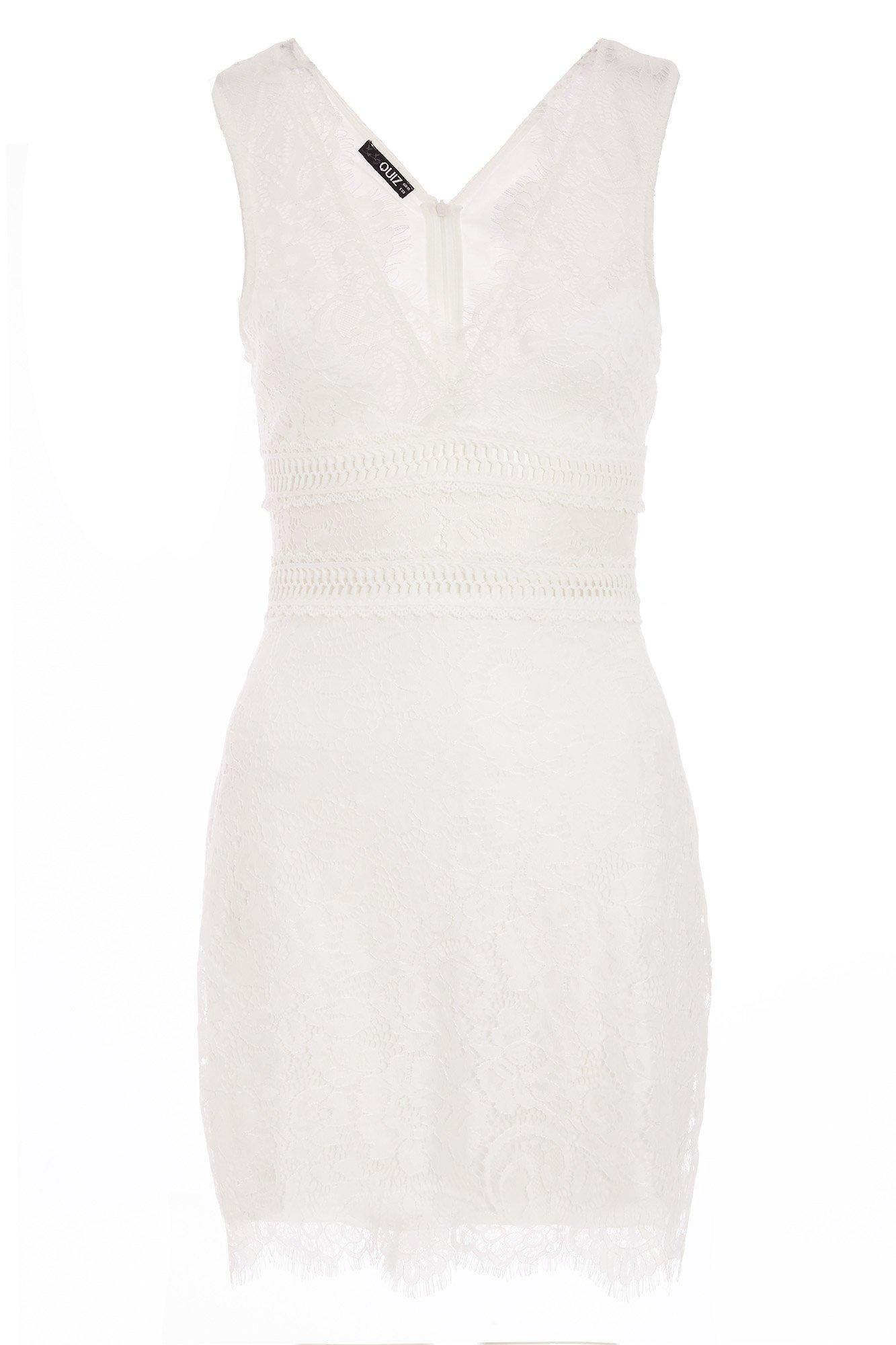 White Lace V Neck Bodycon Dress - Quiz Clothing