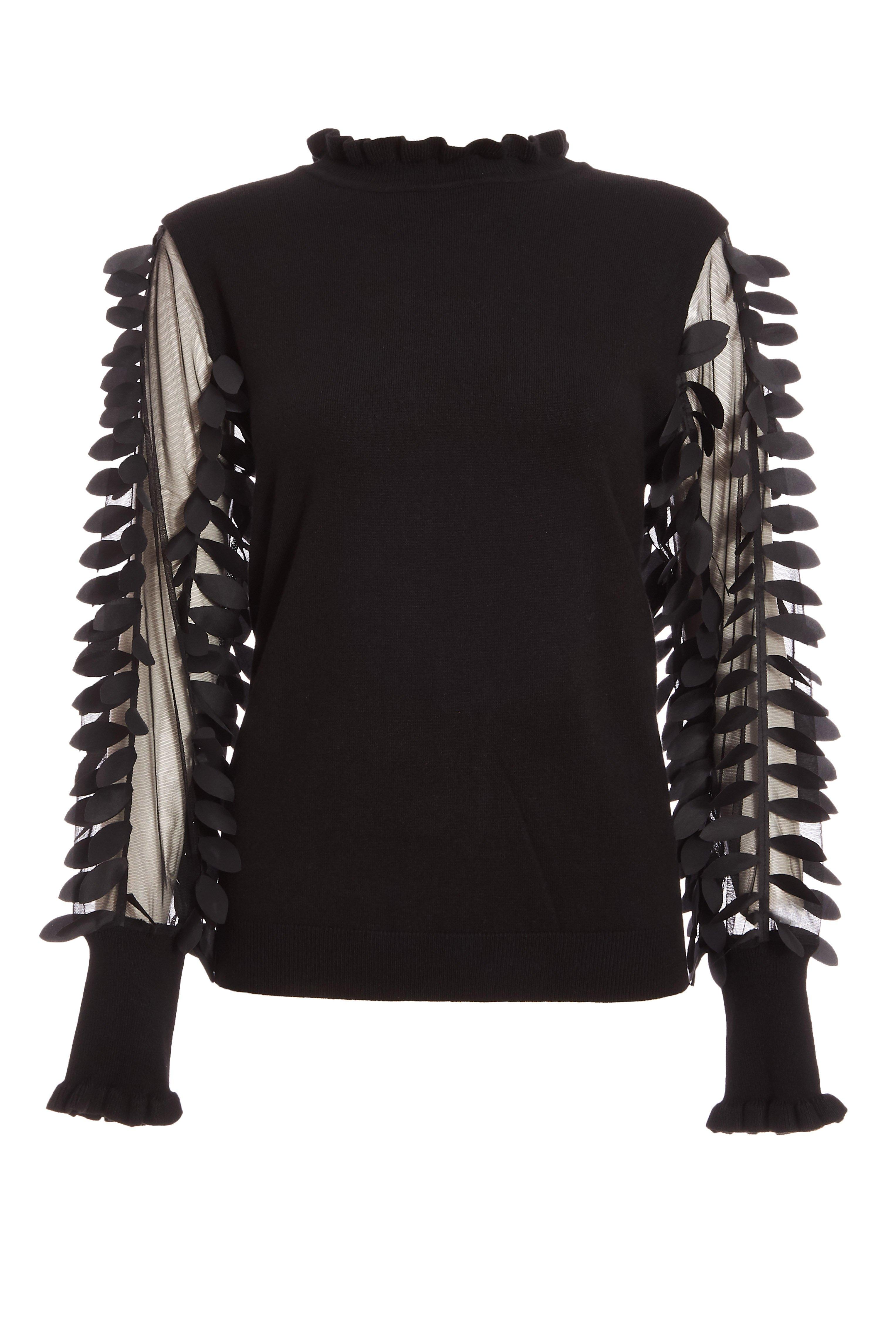black knit mesh leaf design jumper