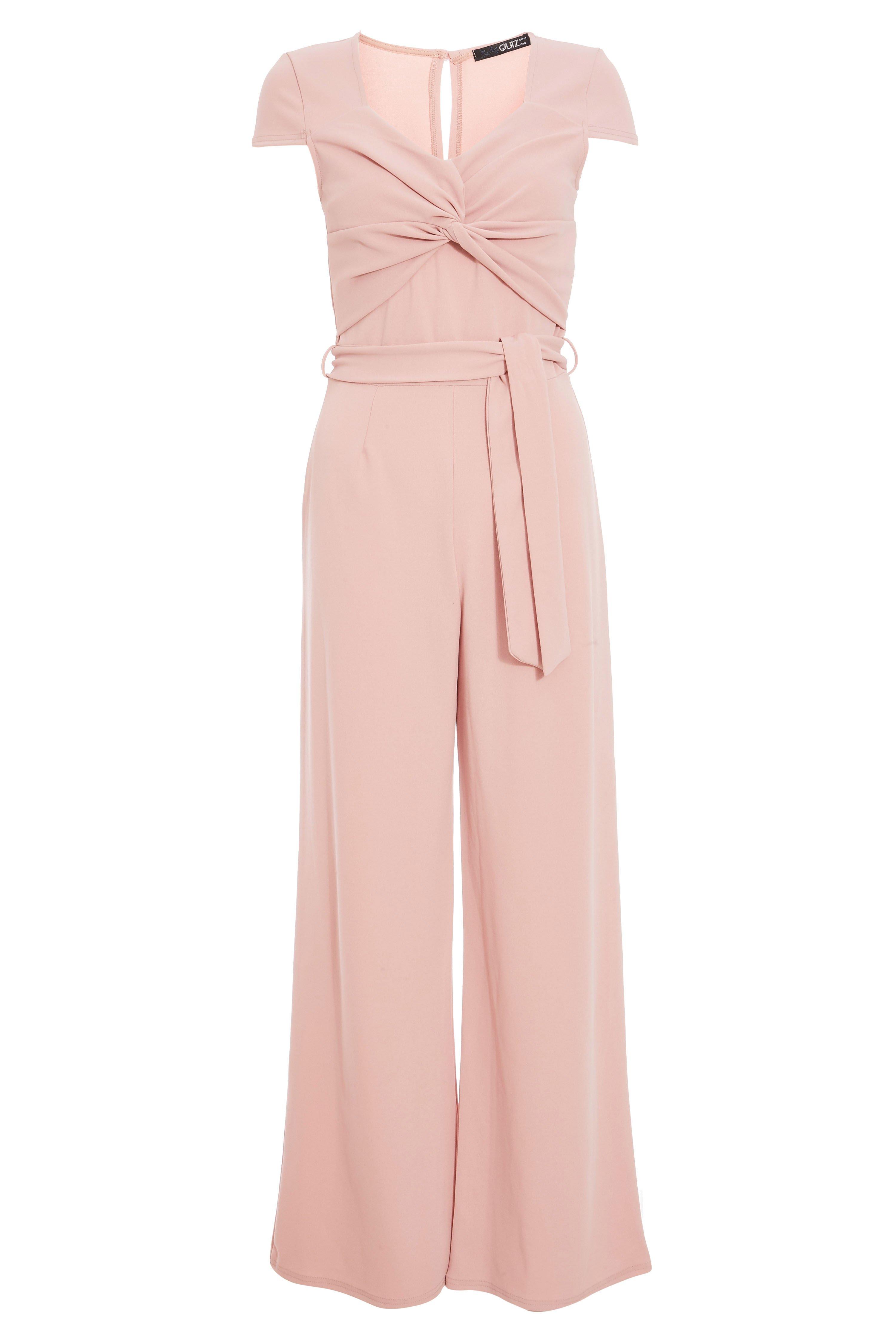 Blush Pink Knot Front Cap Sleeve Jumpsuit - Quiz Clothing