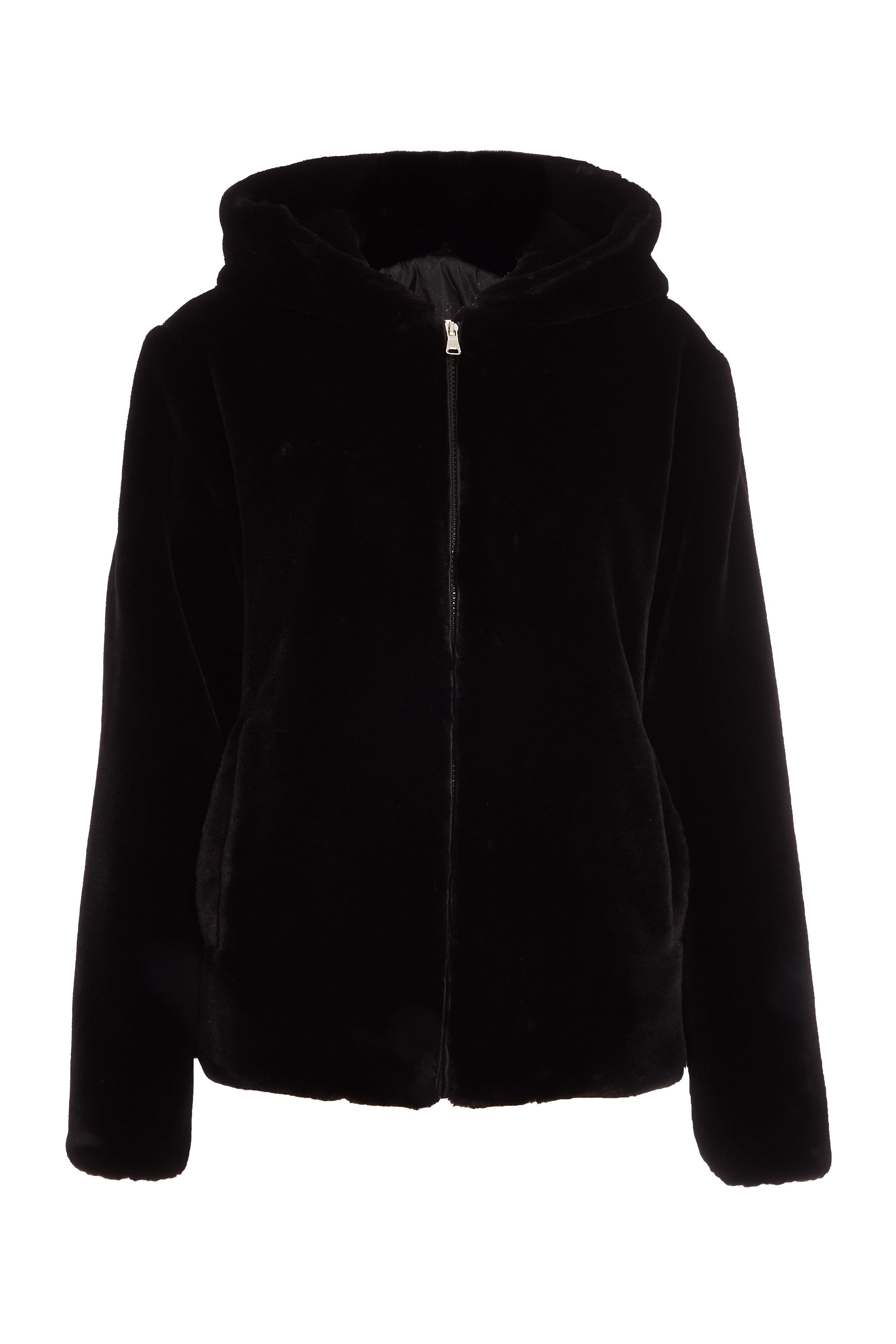 Black Faux Fur Hooded Jacket - Quiz Clothing