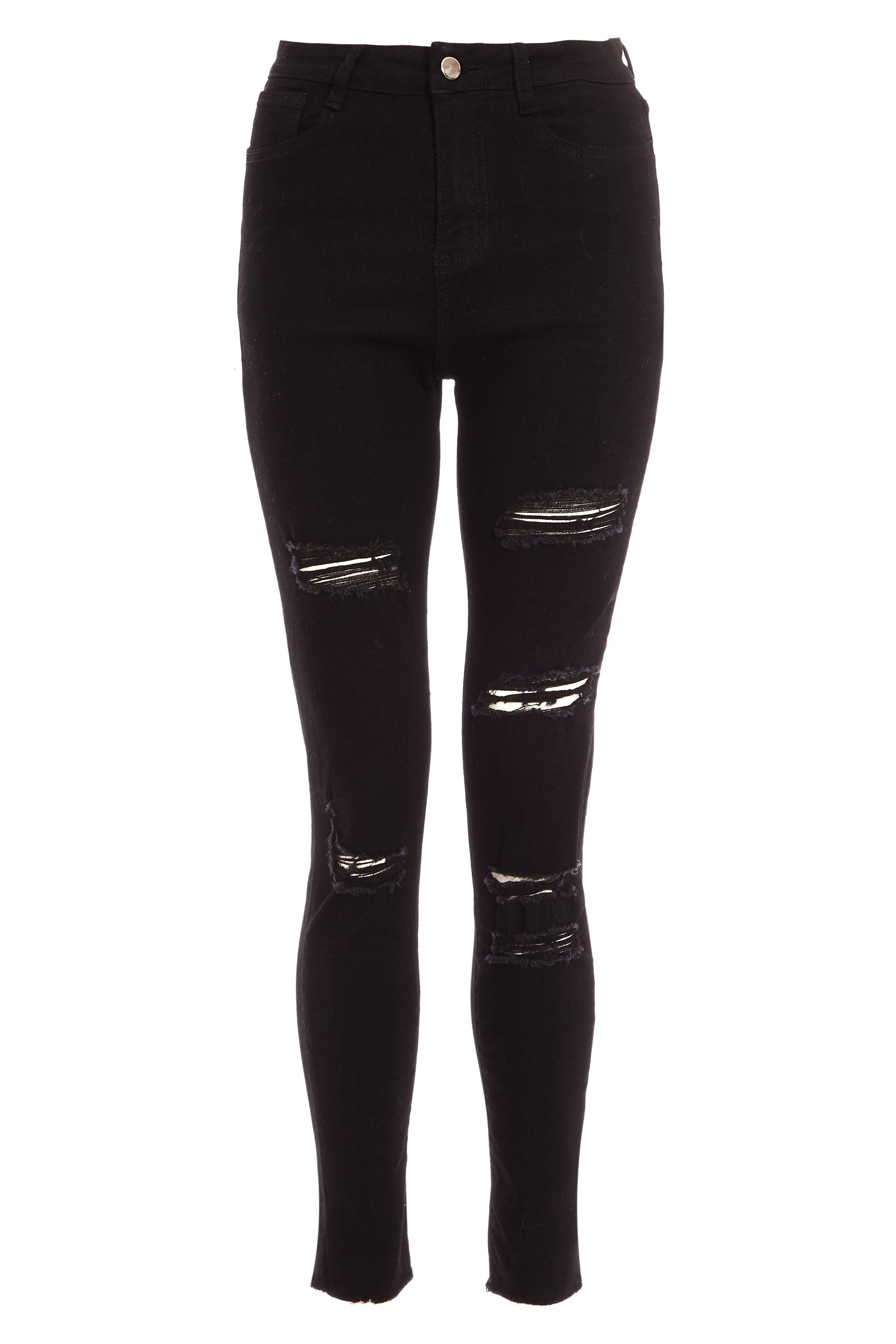 Black Ripped Skinny Jeans - Quiz Clothing