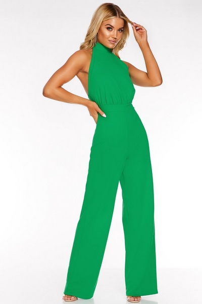 Green Halterneck Backless Palazzo Jumpsuit