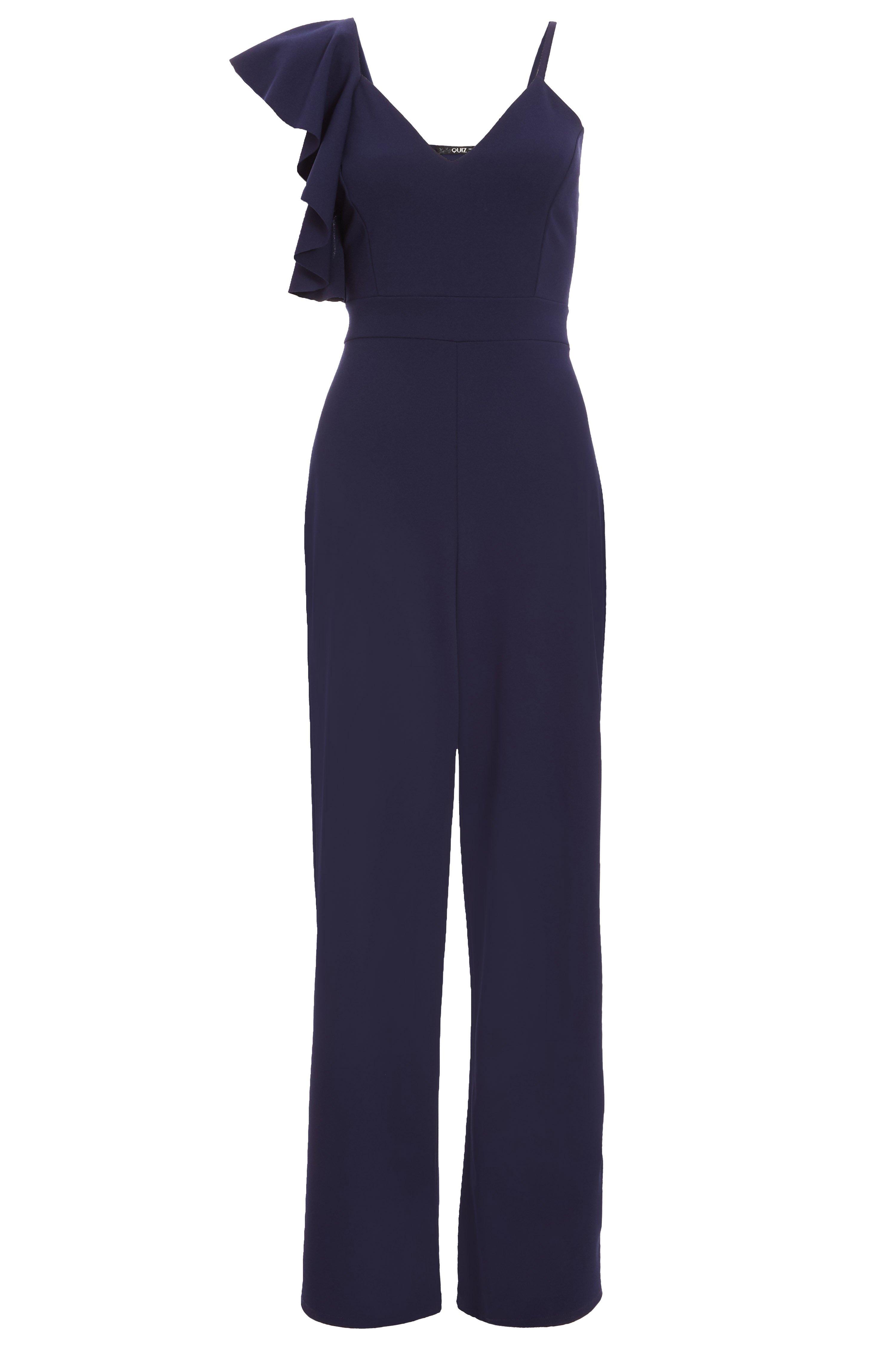 Navy Frill Strap Palazzo Jumpsuit Quiz Clothing