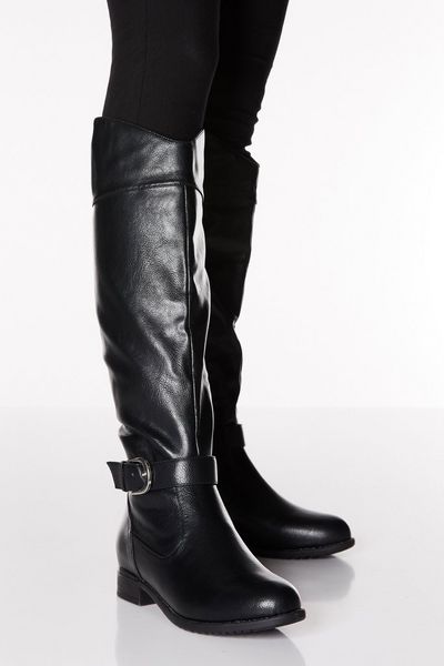Black Faux Leather Western Knee Boot