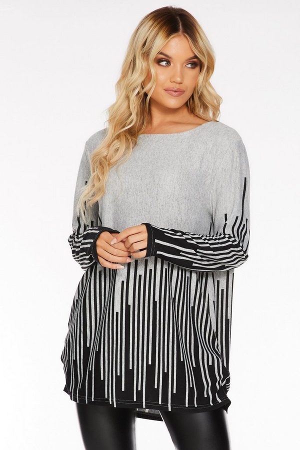 Grey and Black Light Knit Long Sleeve Top