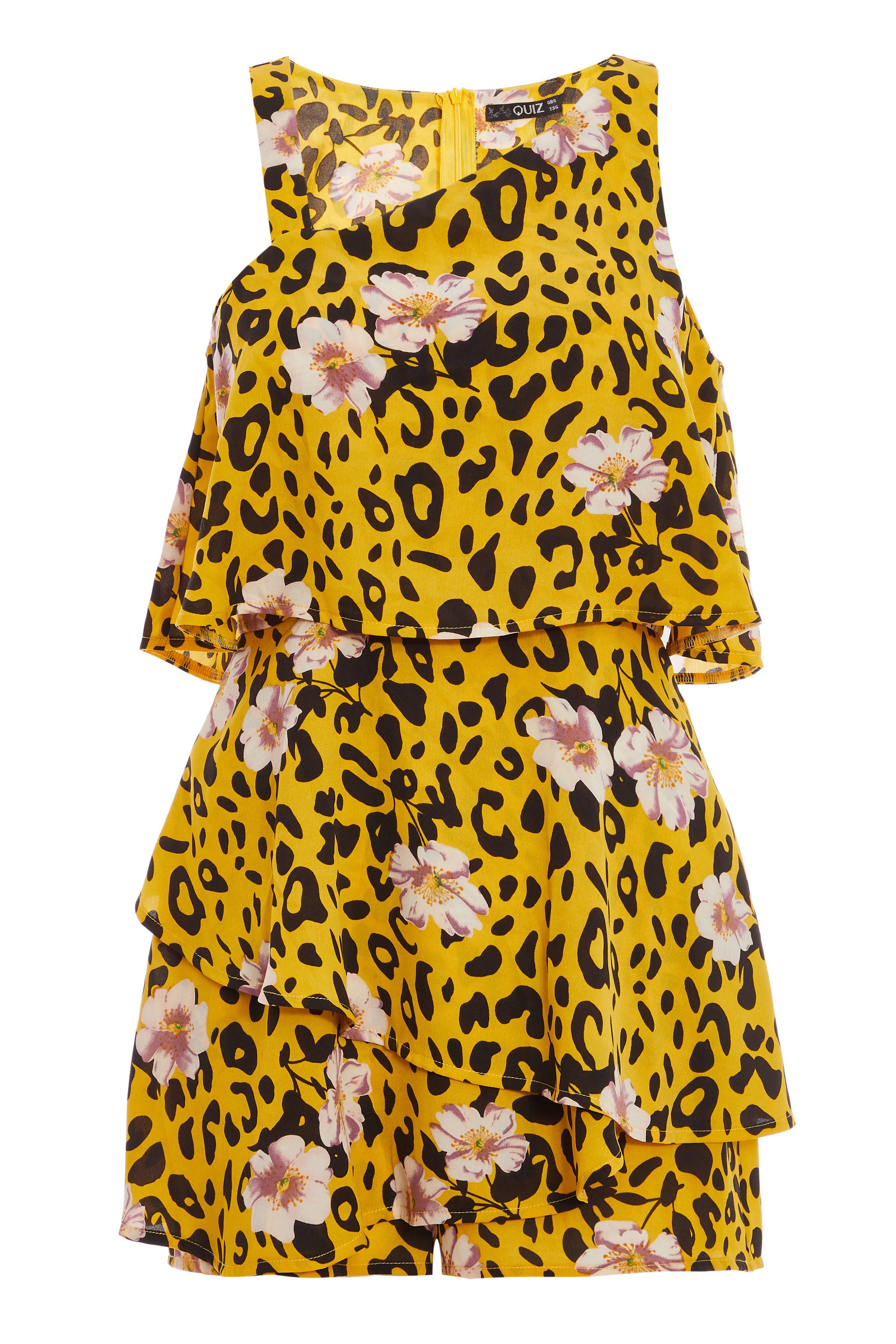 Petite Yellow Leopard Print Playsuit - Quiz Clothing