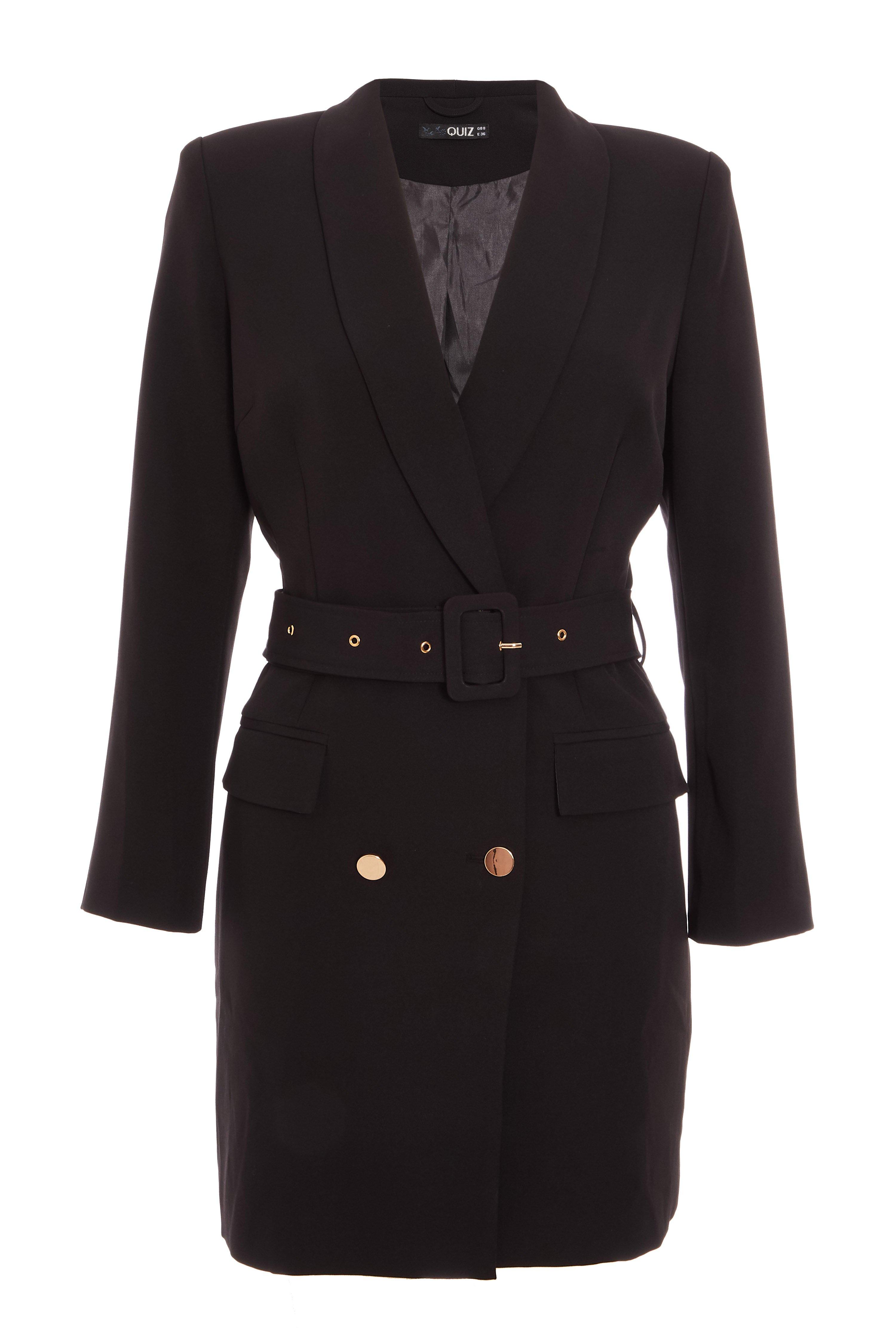 Petite Black Belted Blazer Dress - Quiz Clothing