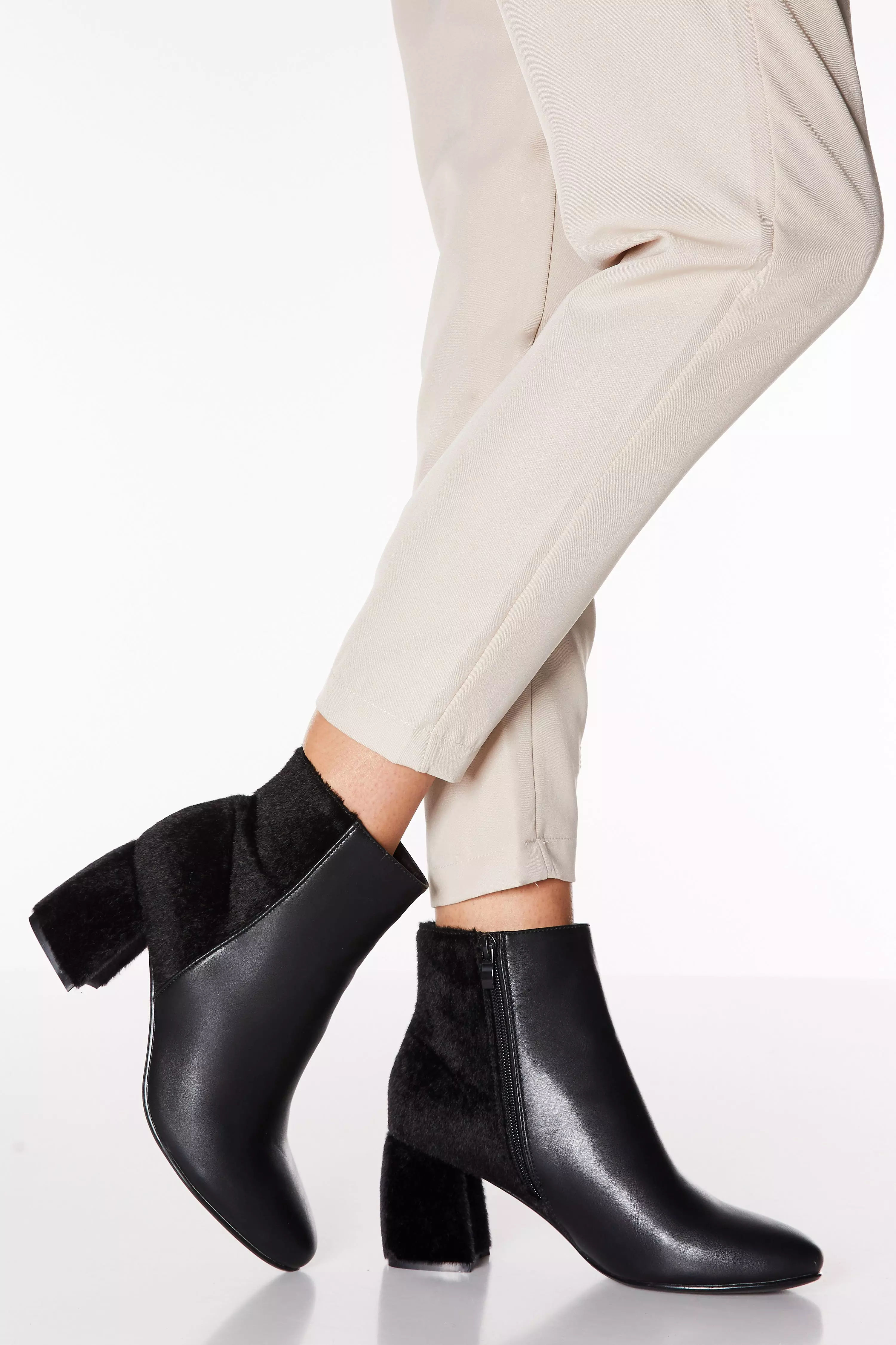 black ankle boots faux leather