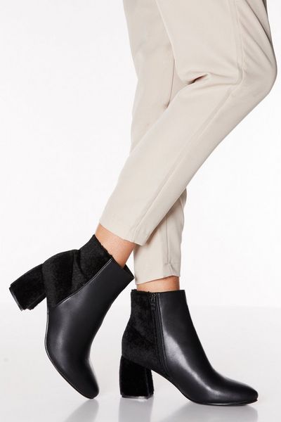 Black Faux Leather Heel Ankle Boots