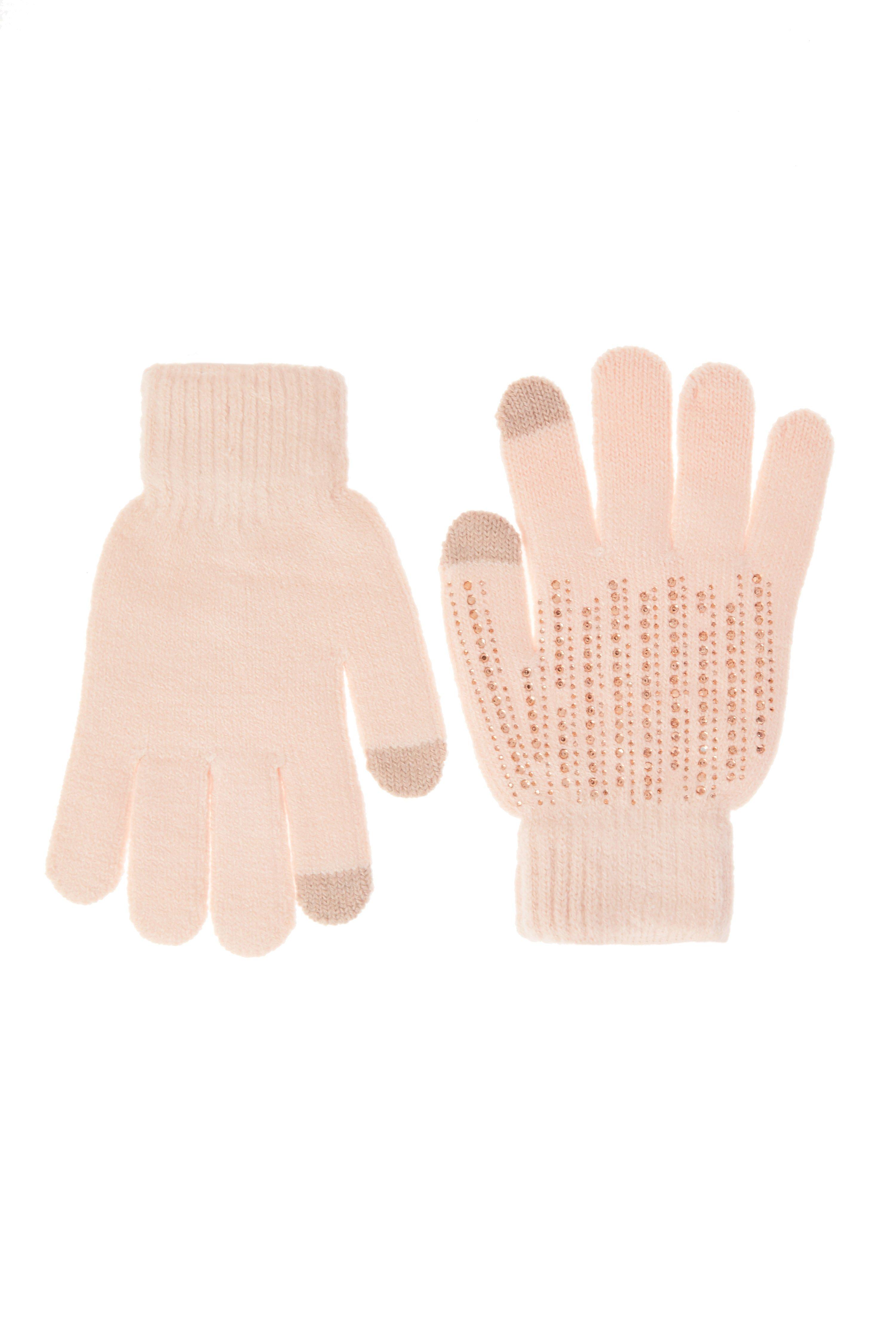 Pink Diamante Detail Touchscreen Gloves - Quiz Clothing