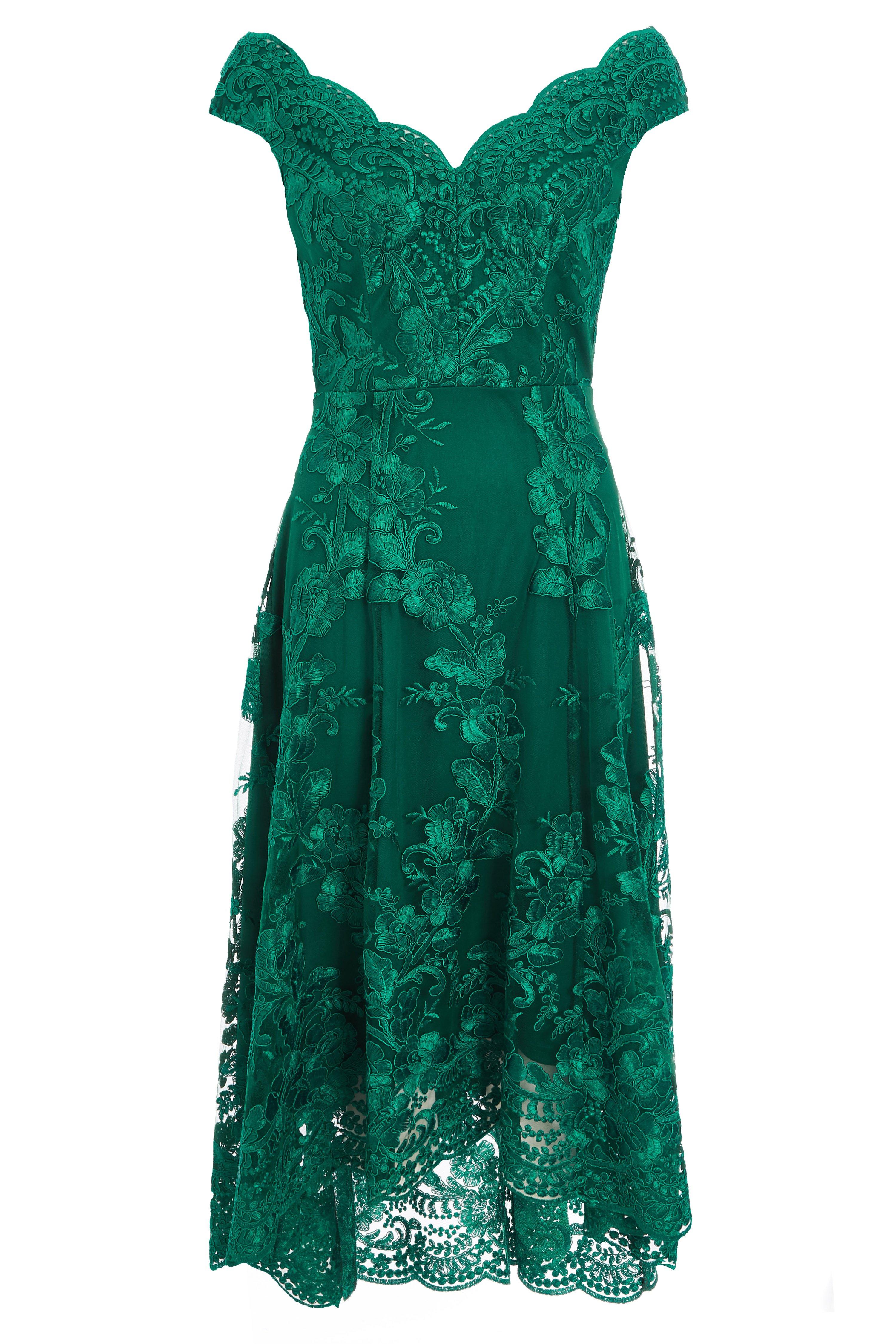 quiz bottle green bardot dress