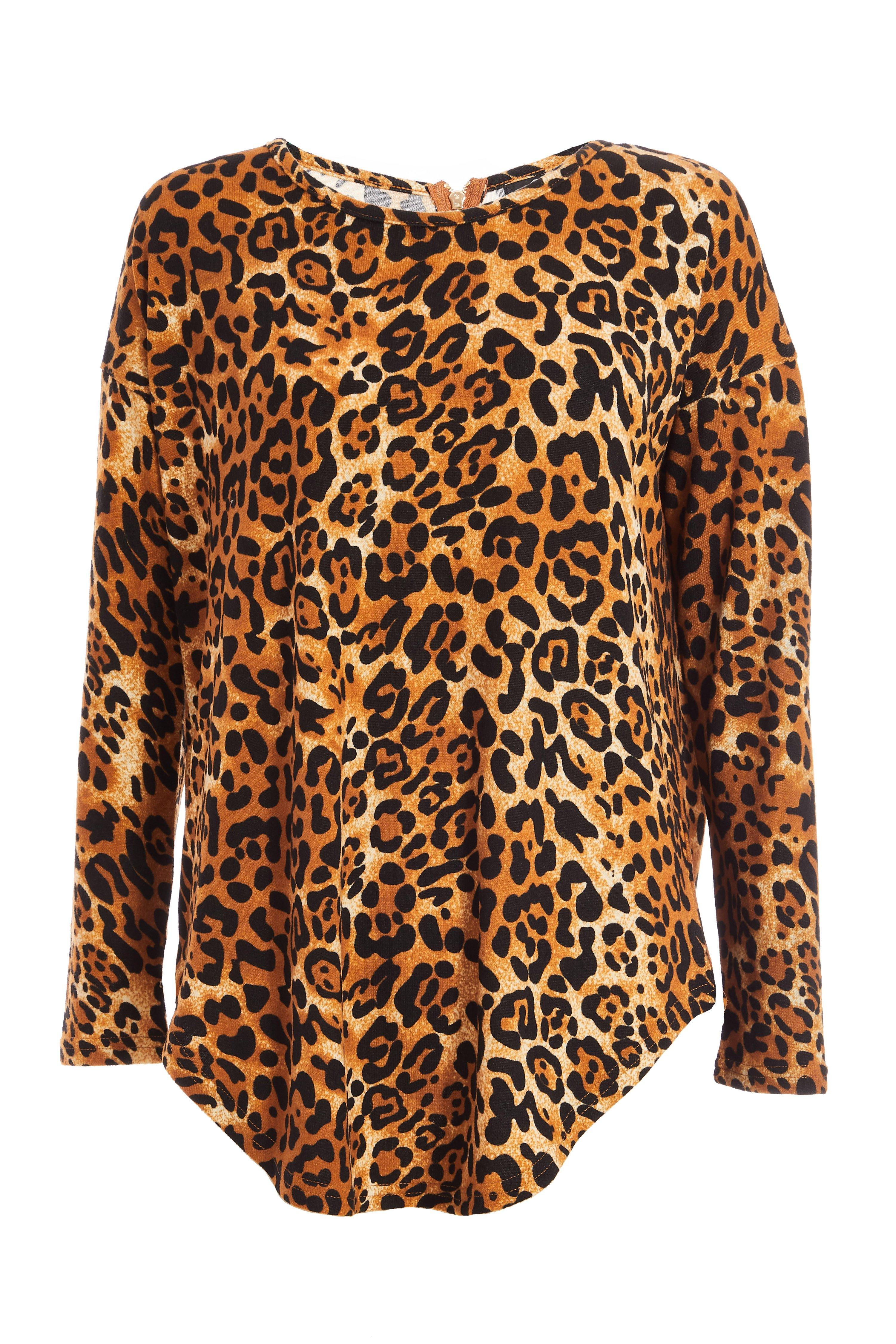 Brown Knitted Leopard Print Long Sleeve Jumper - Quiz Clothing