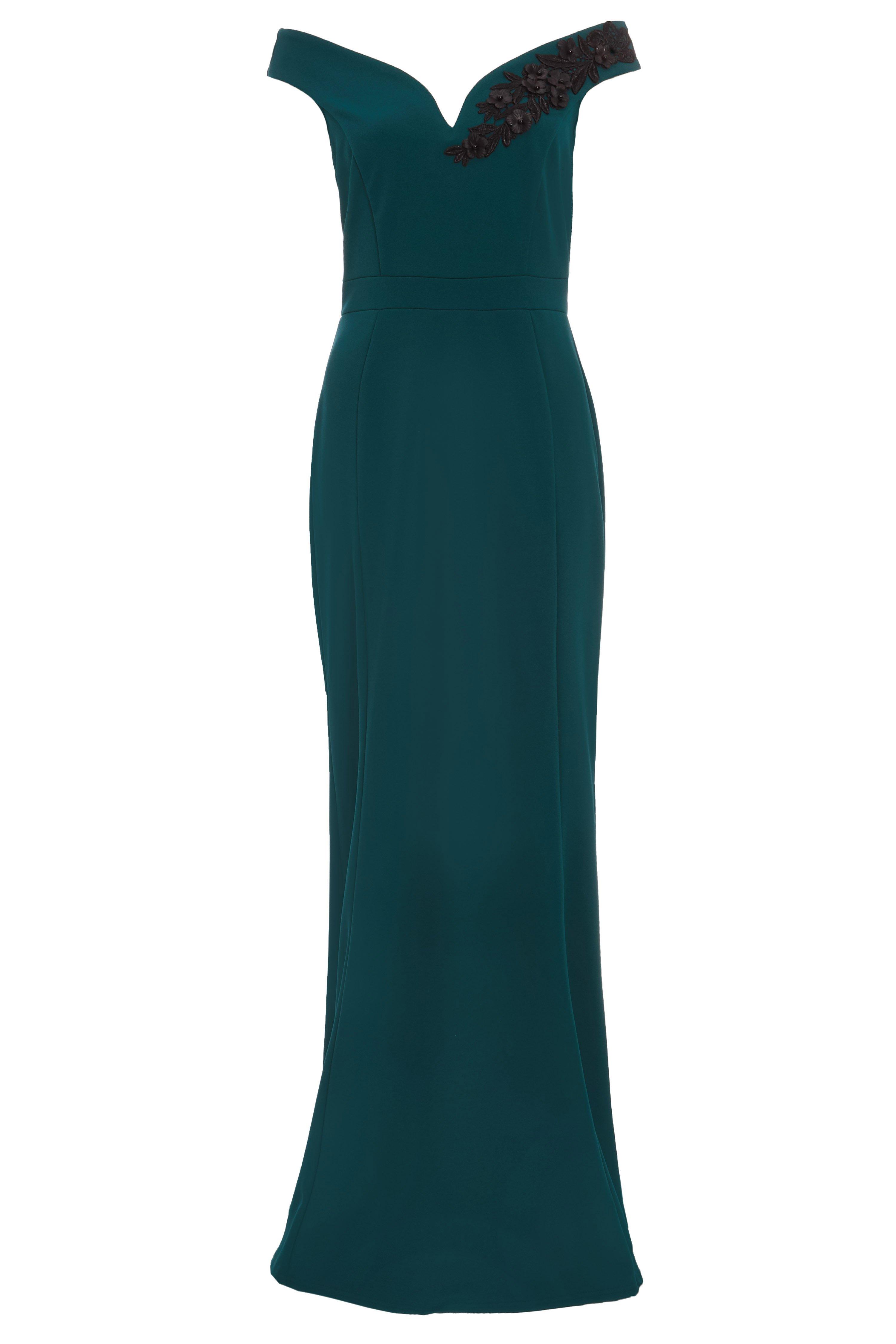 Green Embroidered Detail Bardot Maxi Dress - Quiz Clothing
