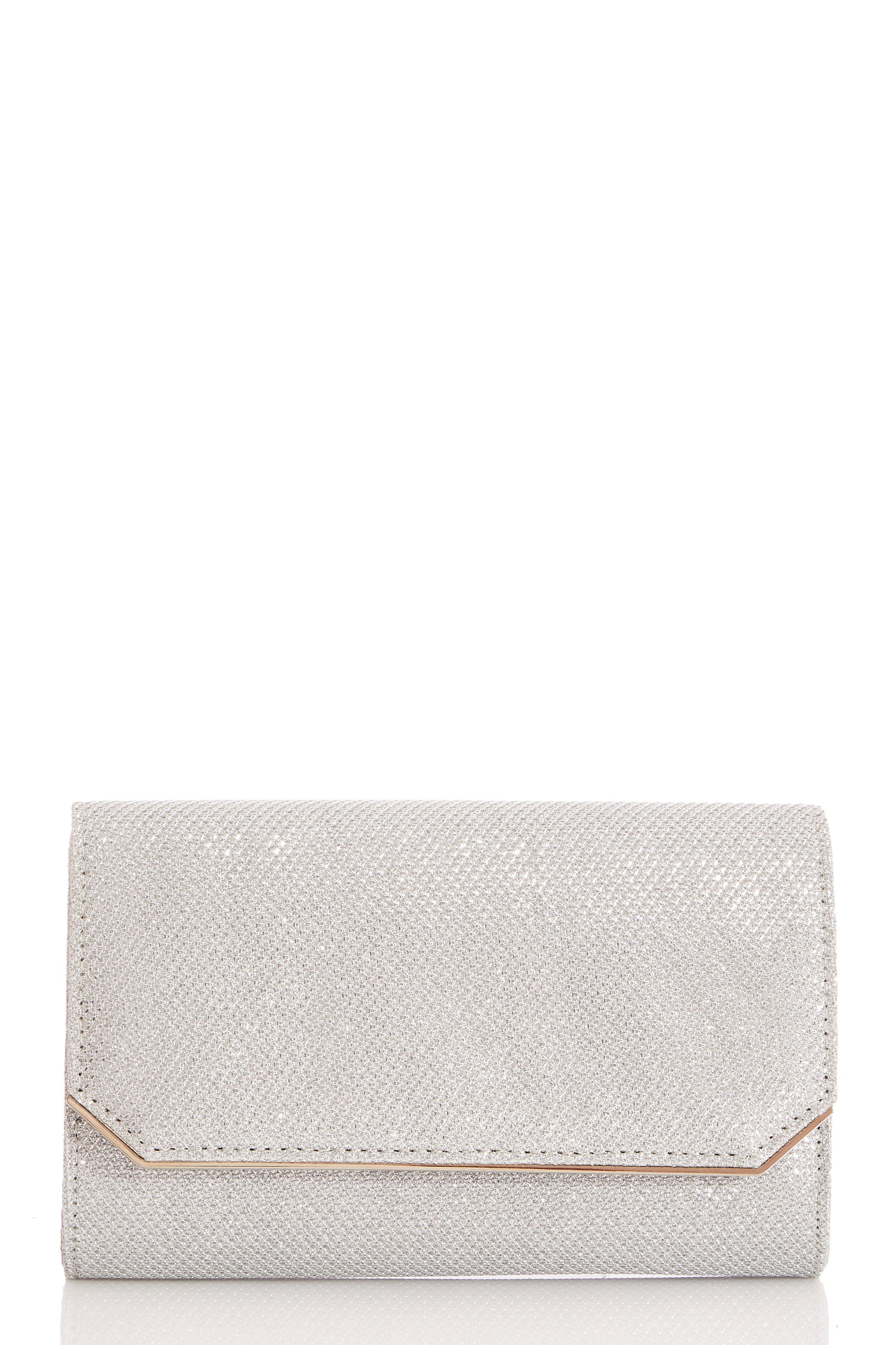 Silver Textured Shimmer Clutch Bag - Quiz Clothing