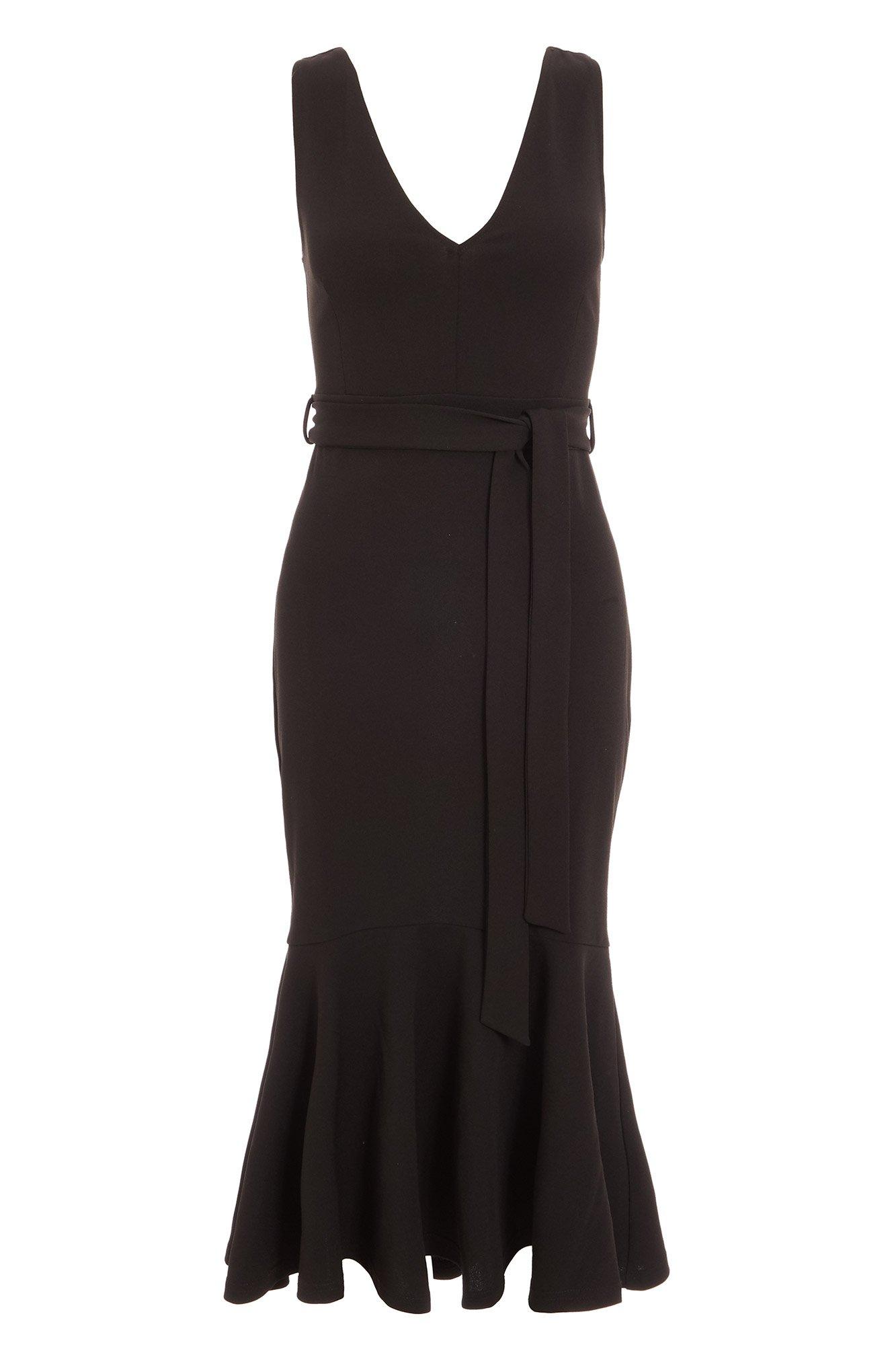 Black V Neck Fishtail Midi Dress - Quiz Clothing