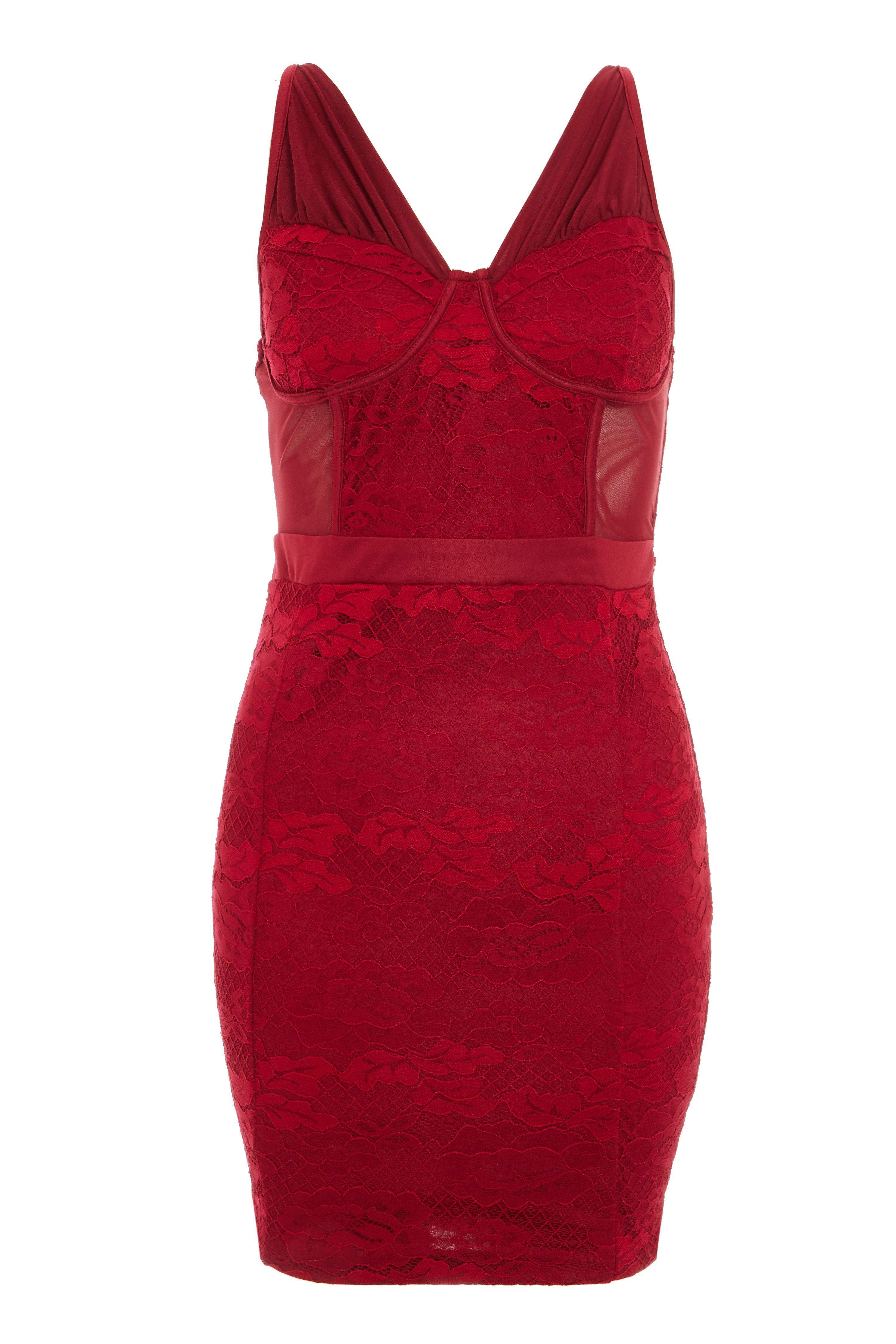 Petite Berry Lace Ruched Bodycon Dress - Quiz Clothing