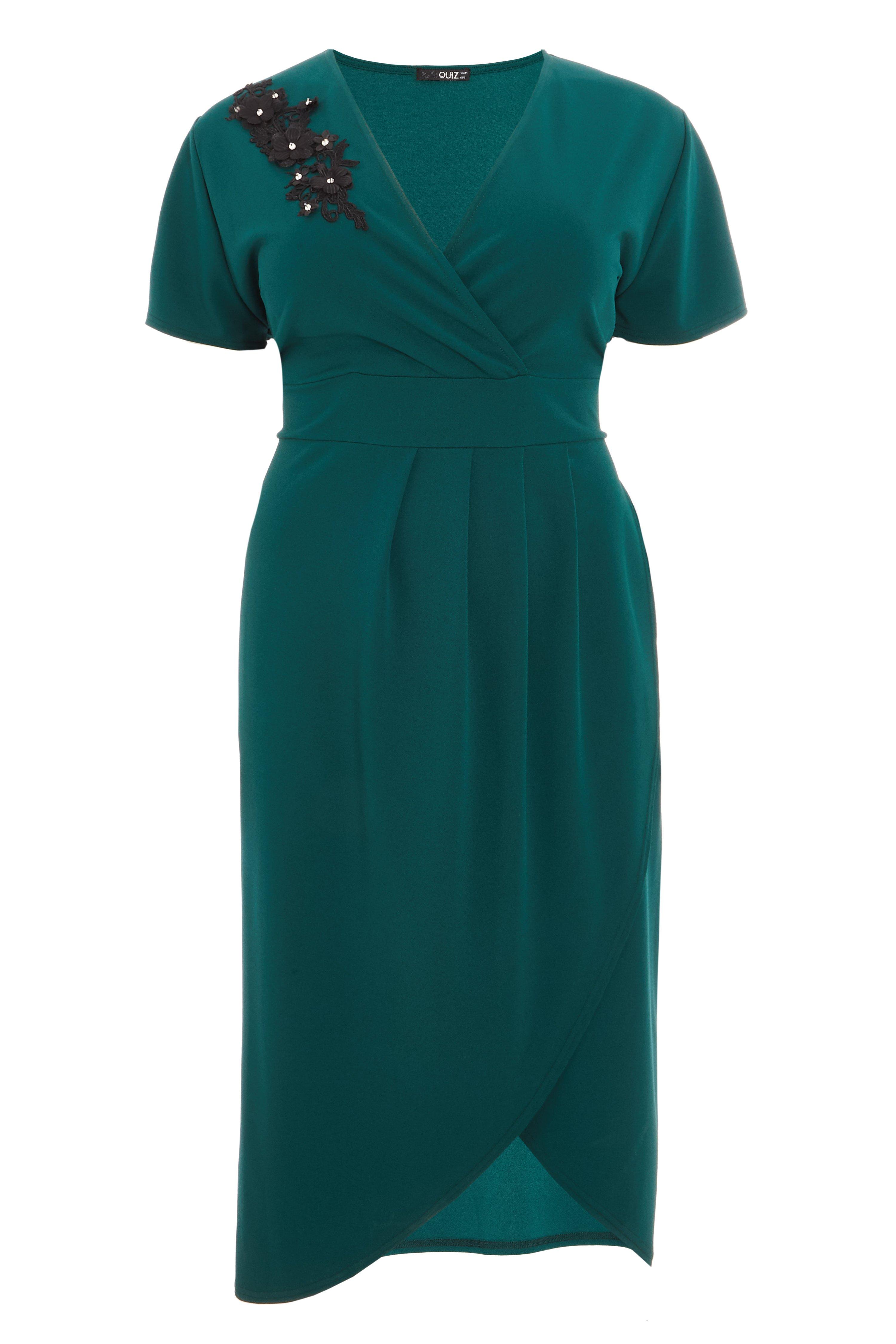 Curve Bottle Green Wrap Shoulder Detail Dress - Quiz Clothing