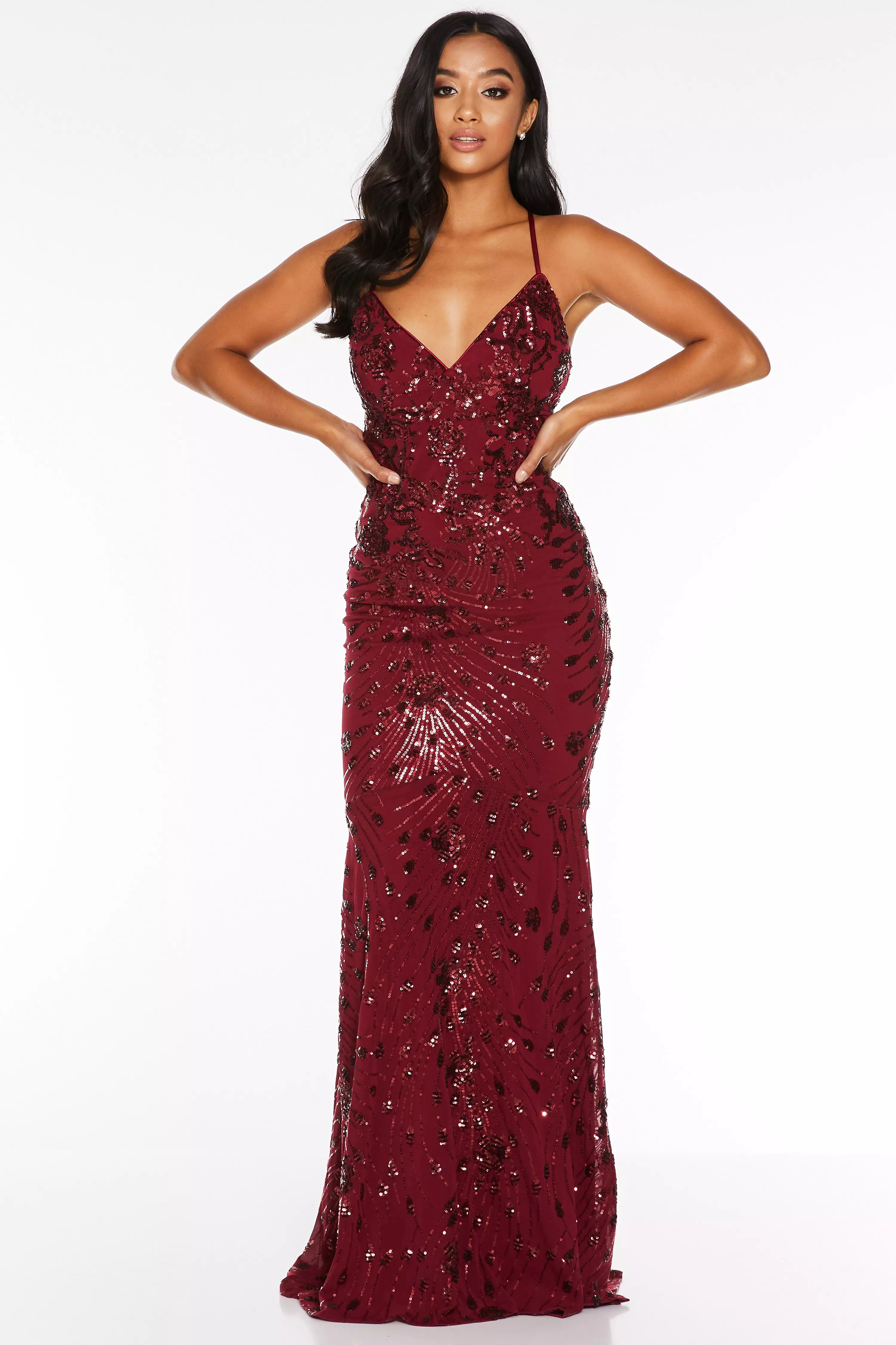 Petite Berry Sequin Backless Fishtail 