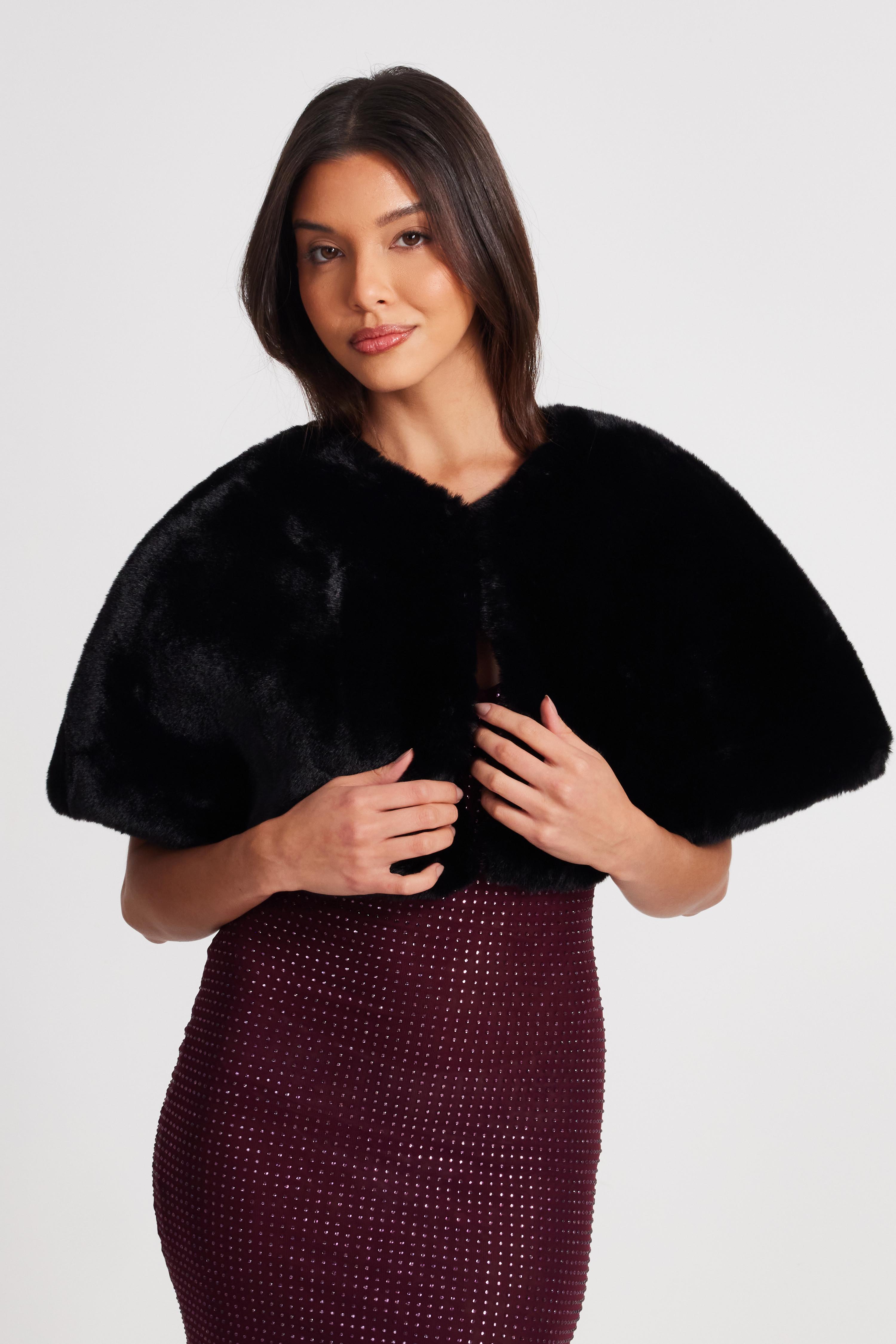 black fur wrap coat