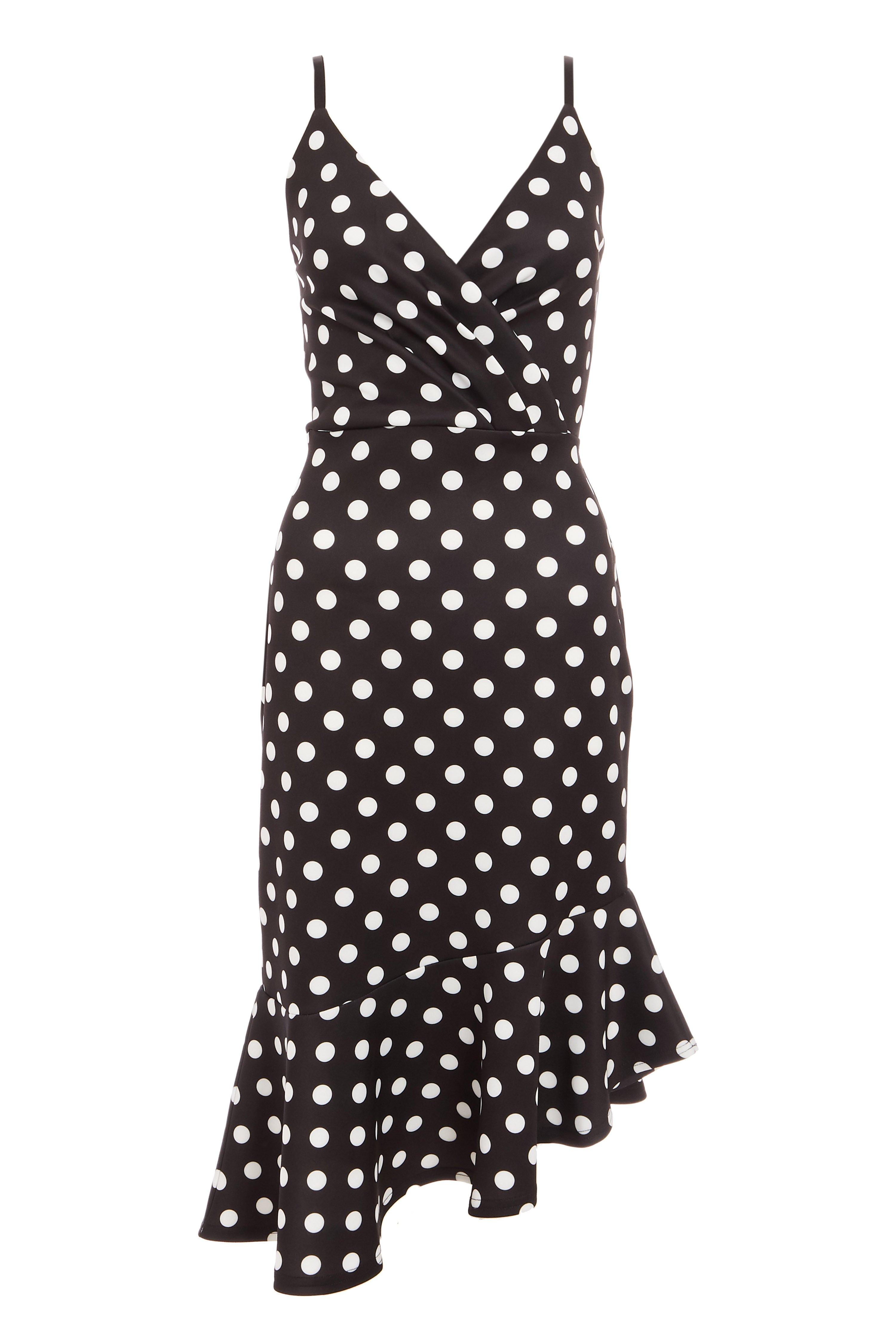 Black And White Polka Dot Wrap Asymmetrical Midi Dress - Quiz Clothing