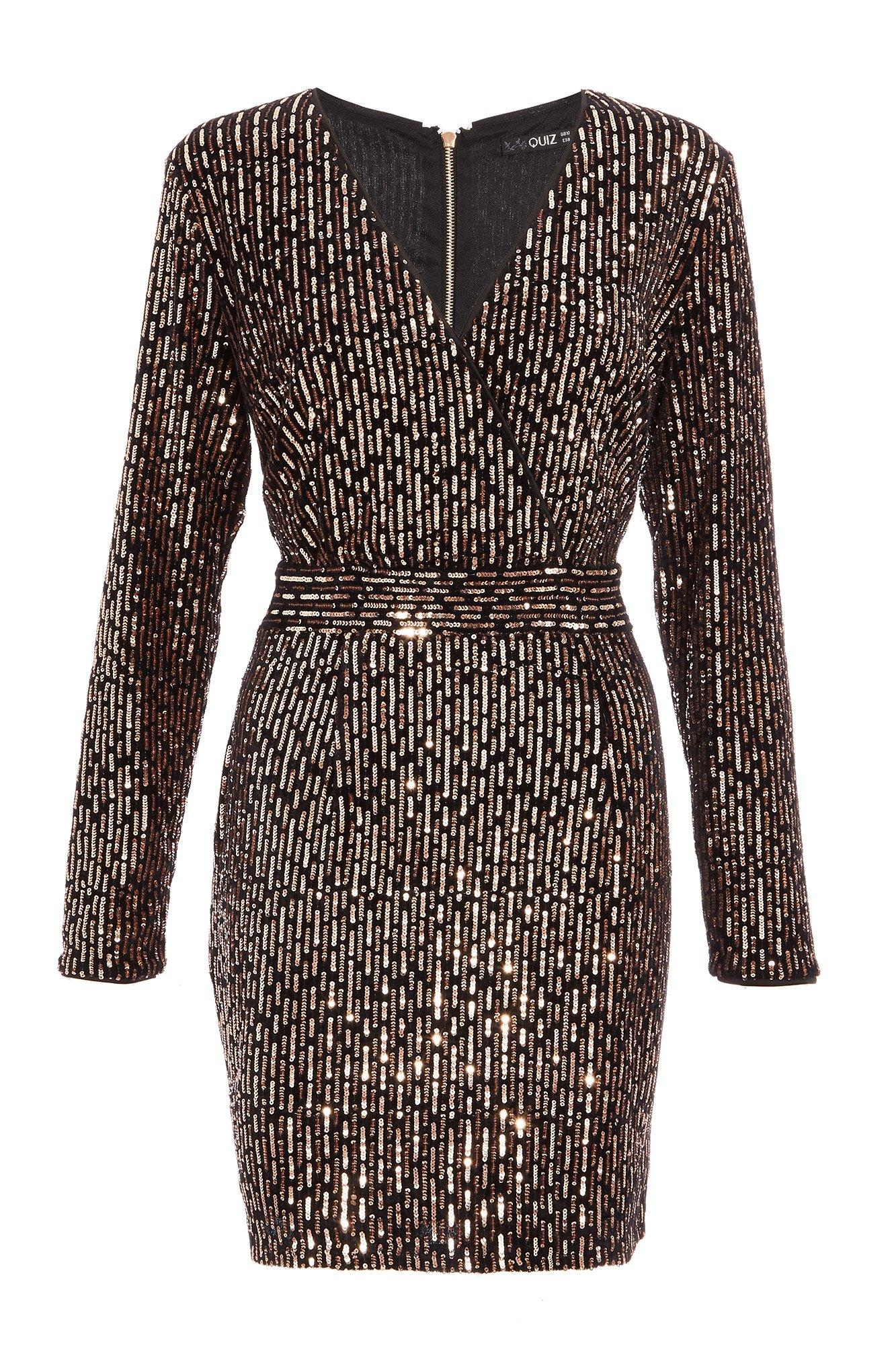 Black and Rose Gold Velvet Sequin Dress - Quiz Clothing