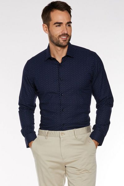 Long Sleeved Geo Patterned Shirt in Navy