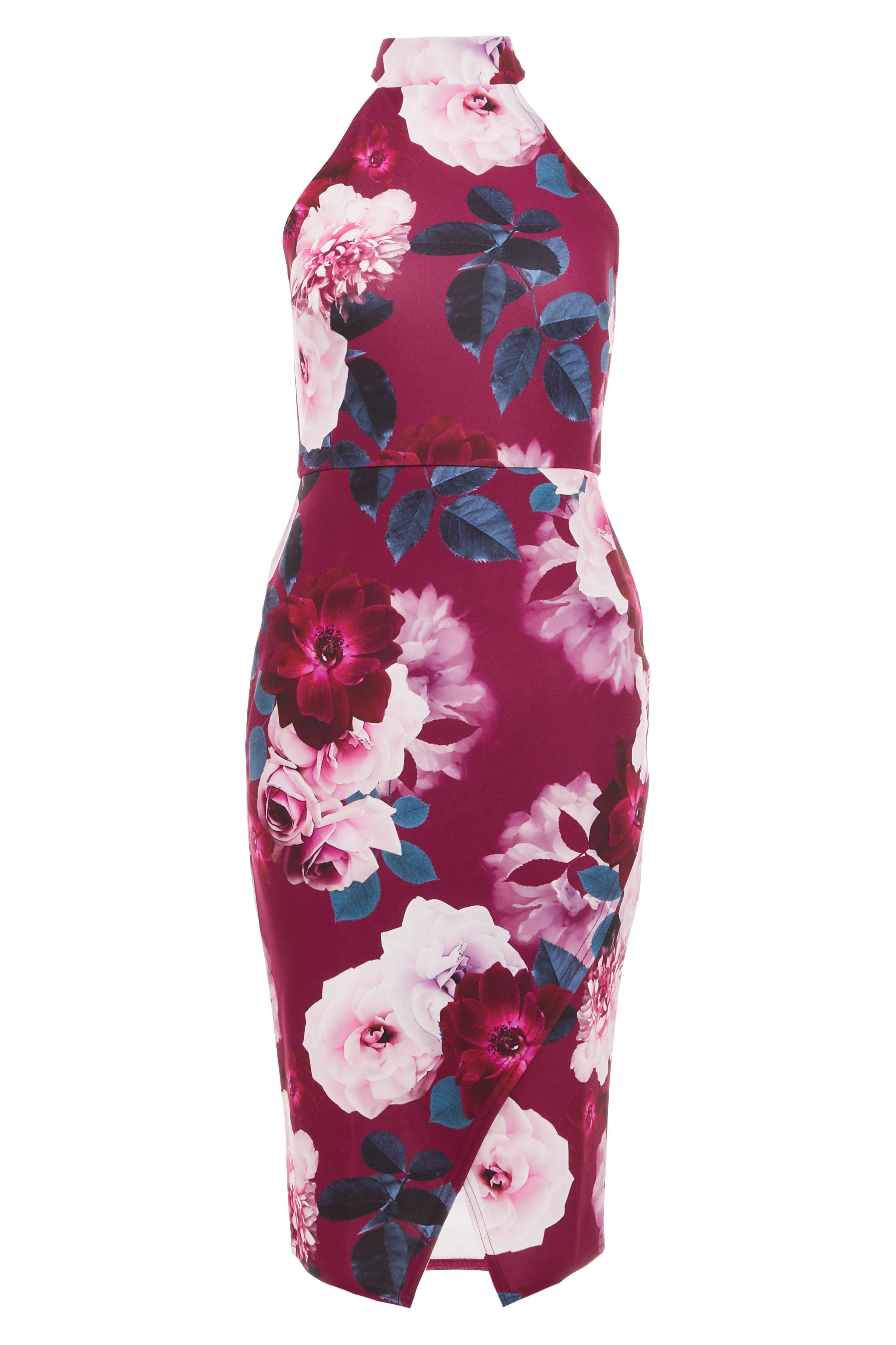 Petite Berry Floral Print High Neck Midi Dress - Quiz Clothing