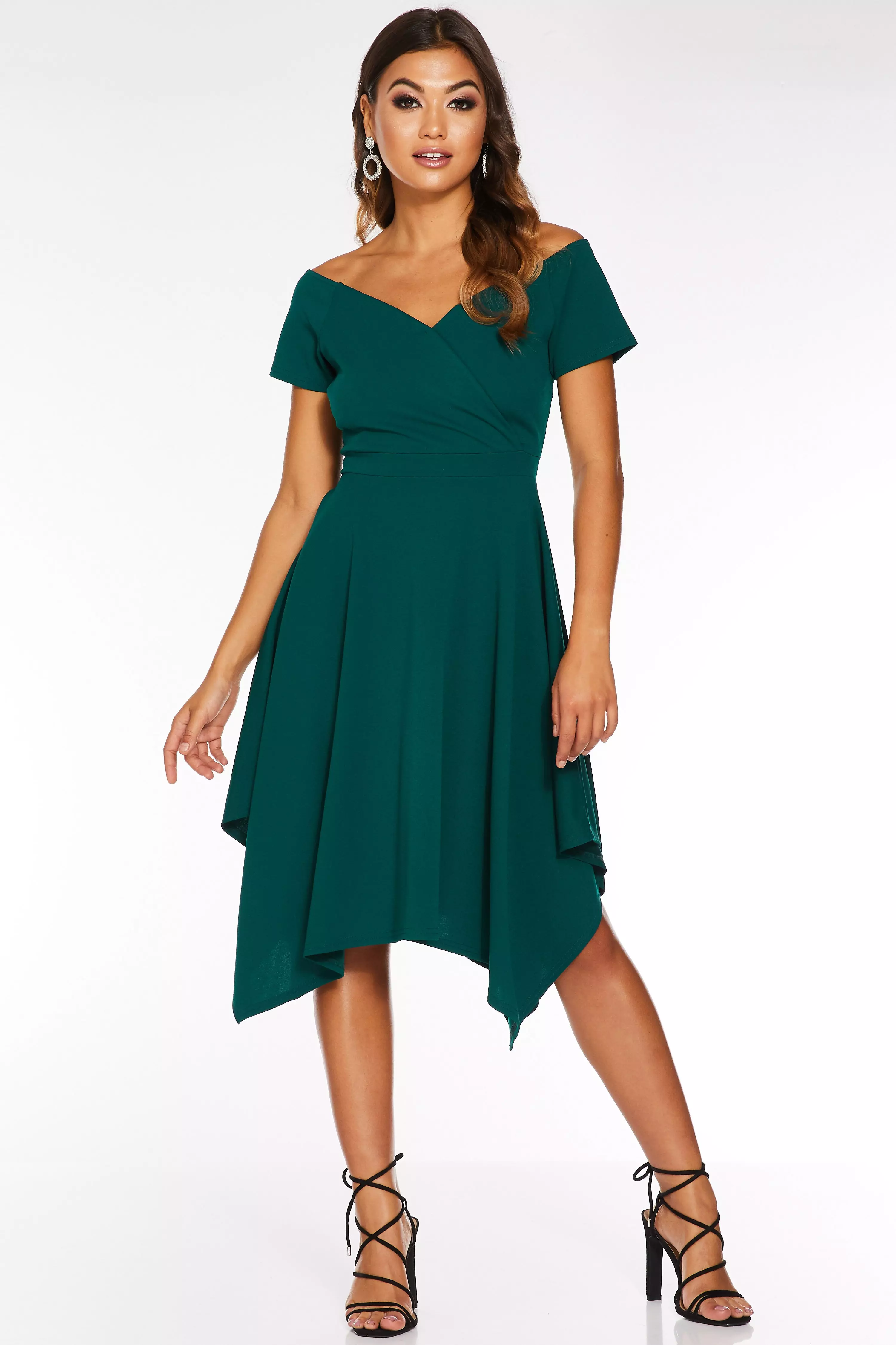 quiz bottle green bardot dress