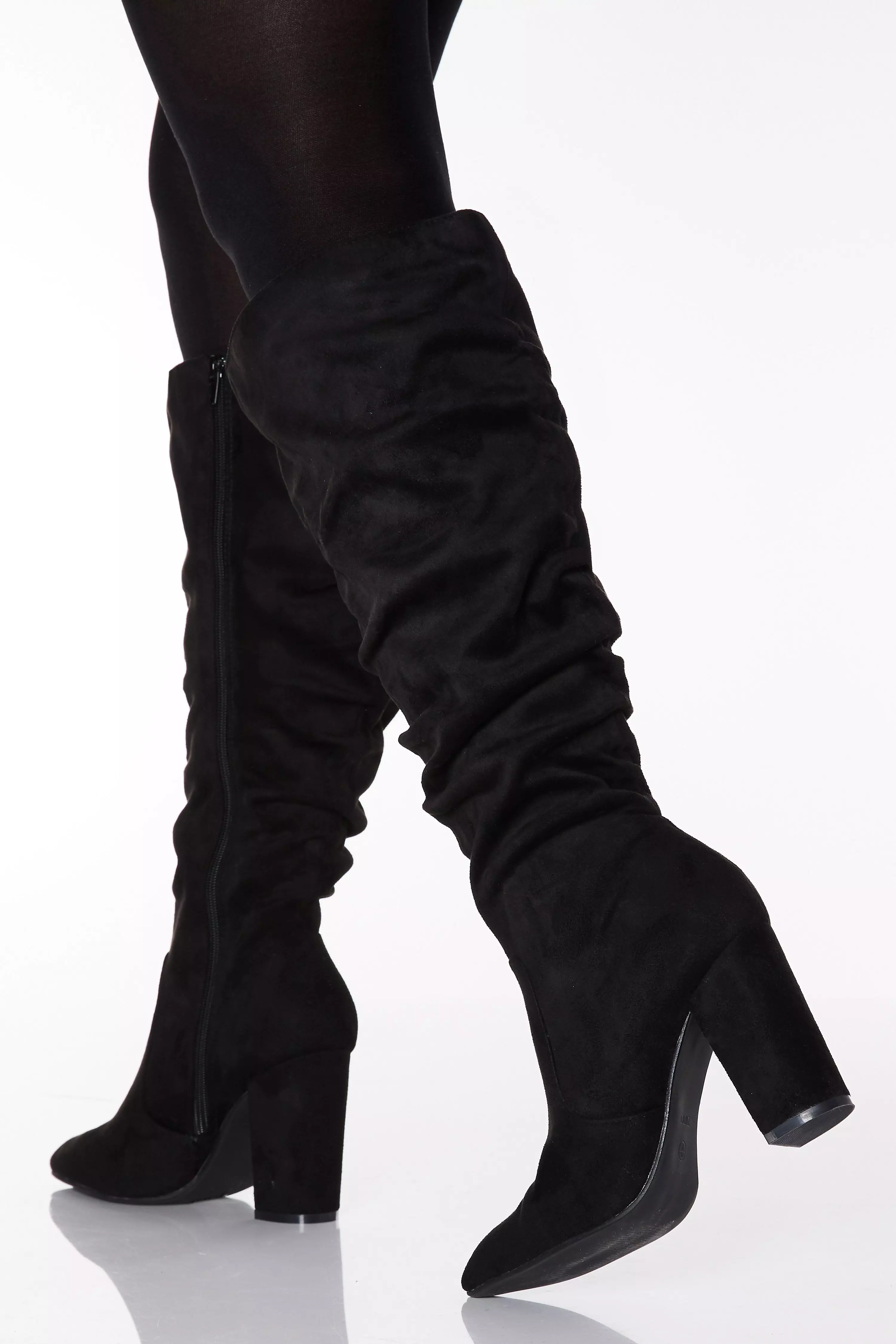 black suede ruched boots