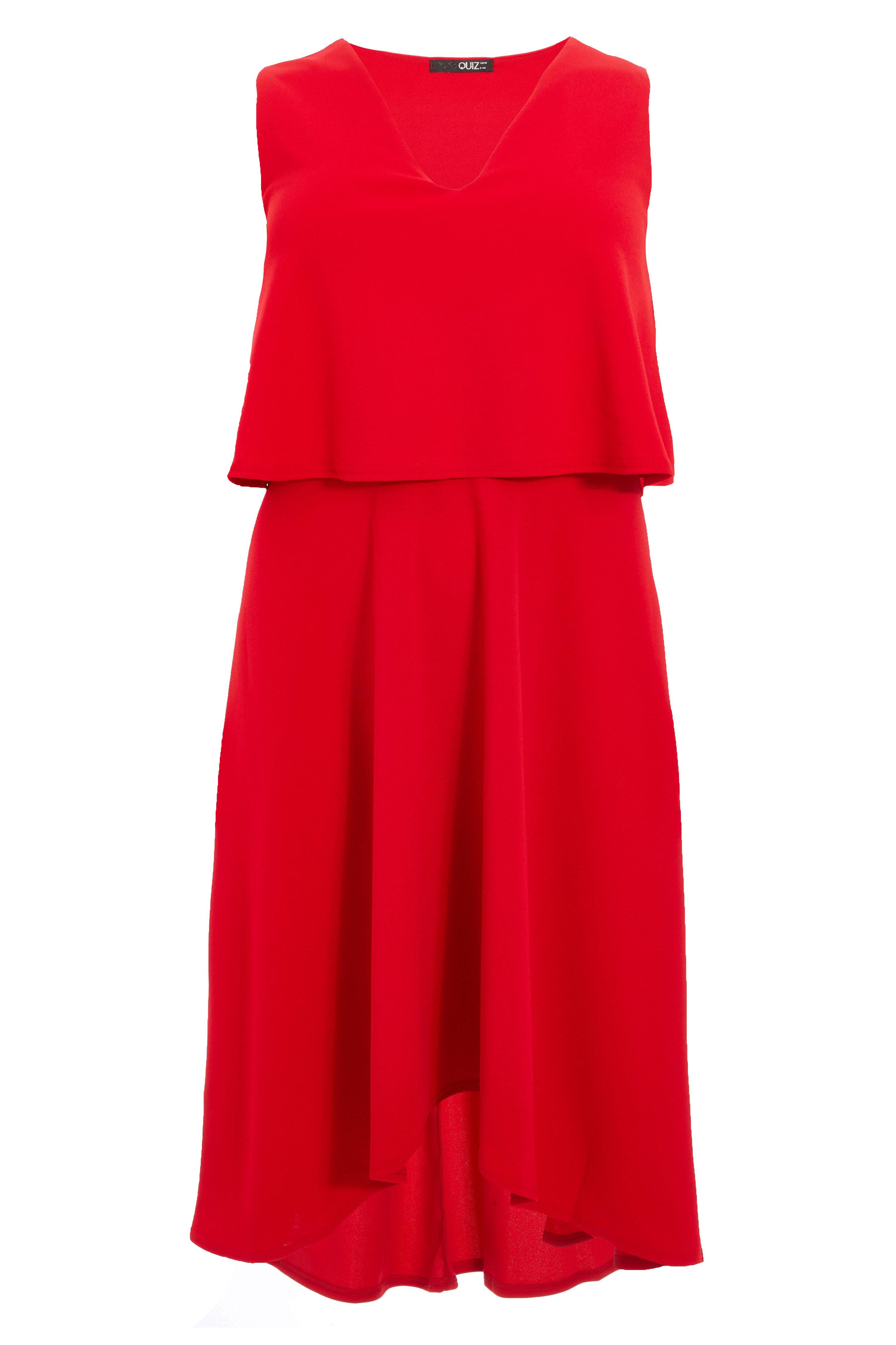 Curve Red Overlay Dip Hem Dress - Quiz Clothing