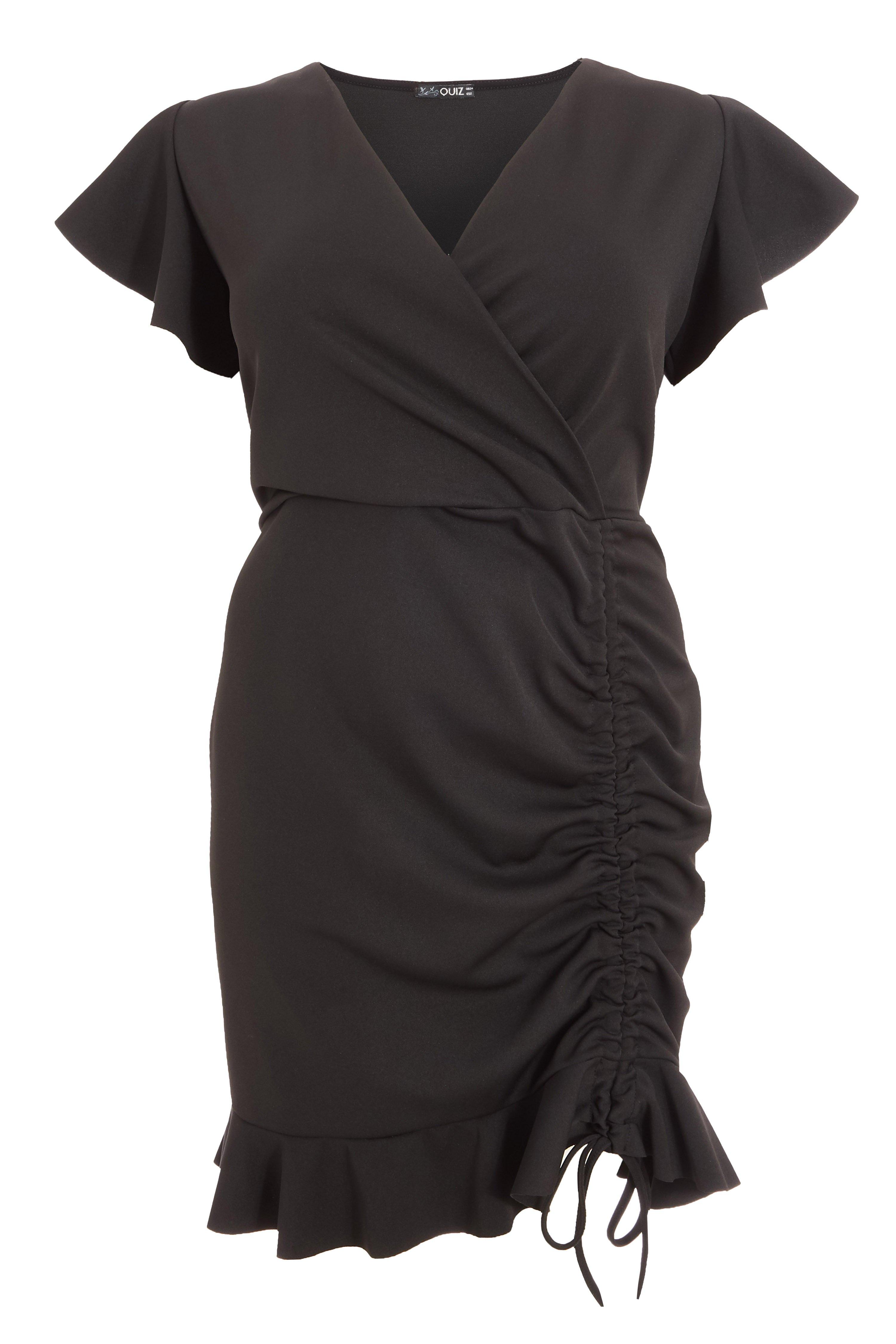 Curve Black Cap Sleeve Ruched Dress - Quiz Clothing