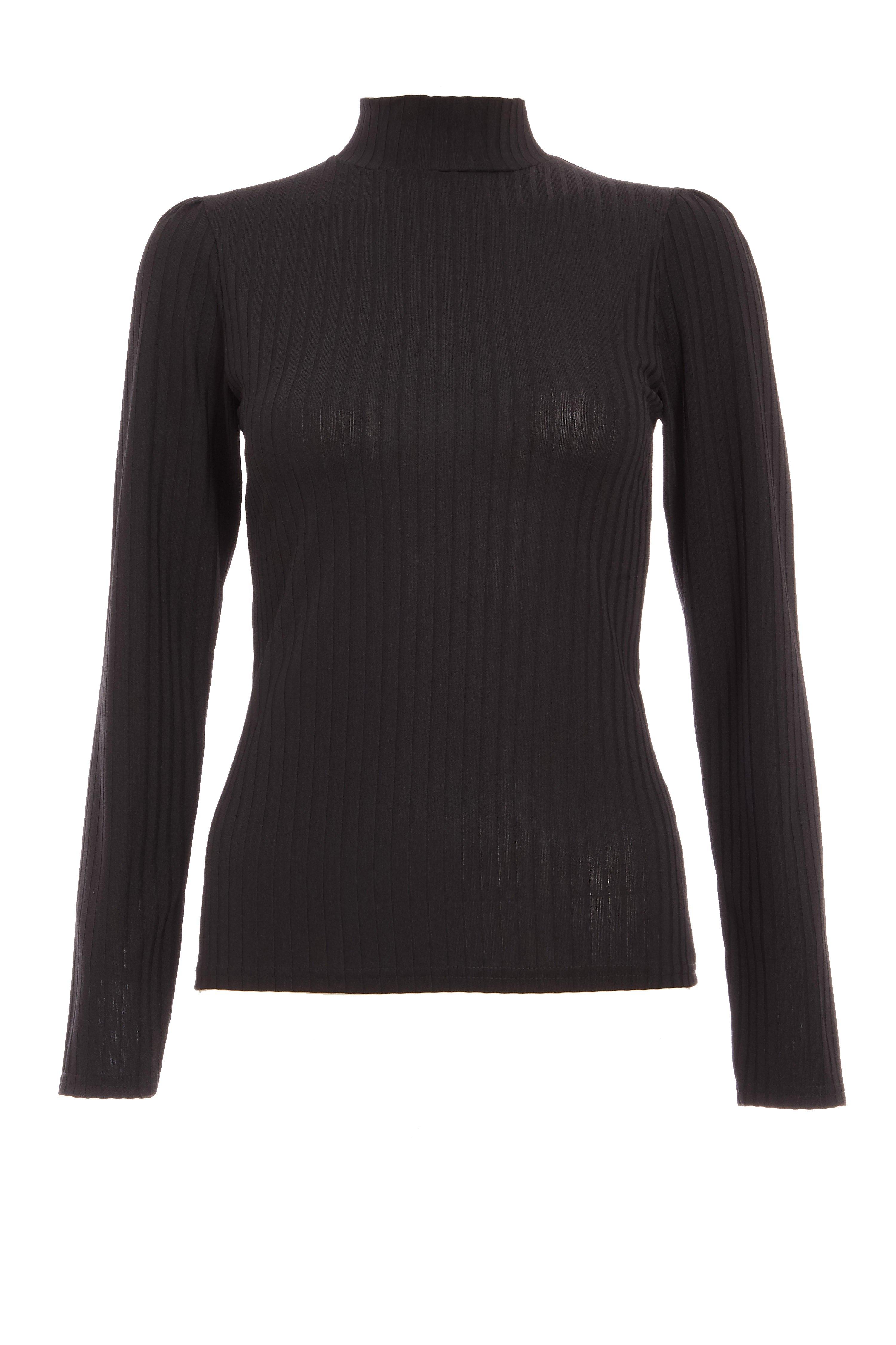 Black Knit Ribbed Turtle Neck Top - Quiz Clothing