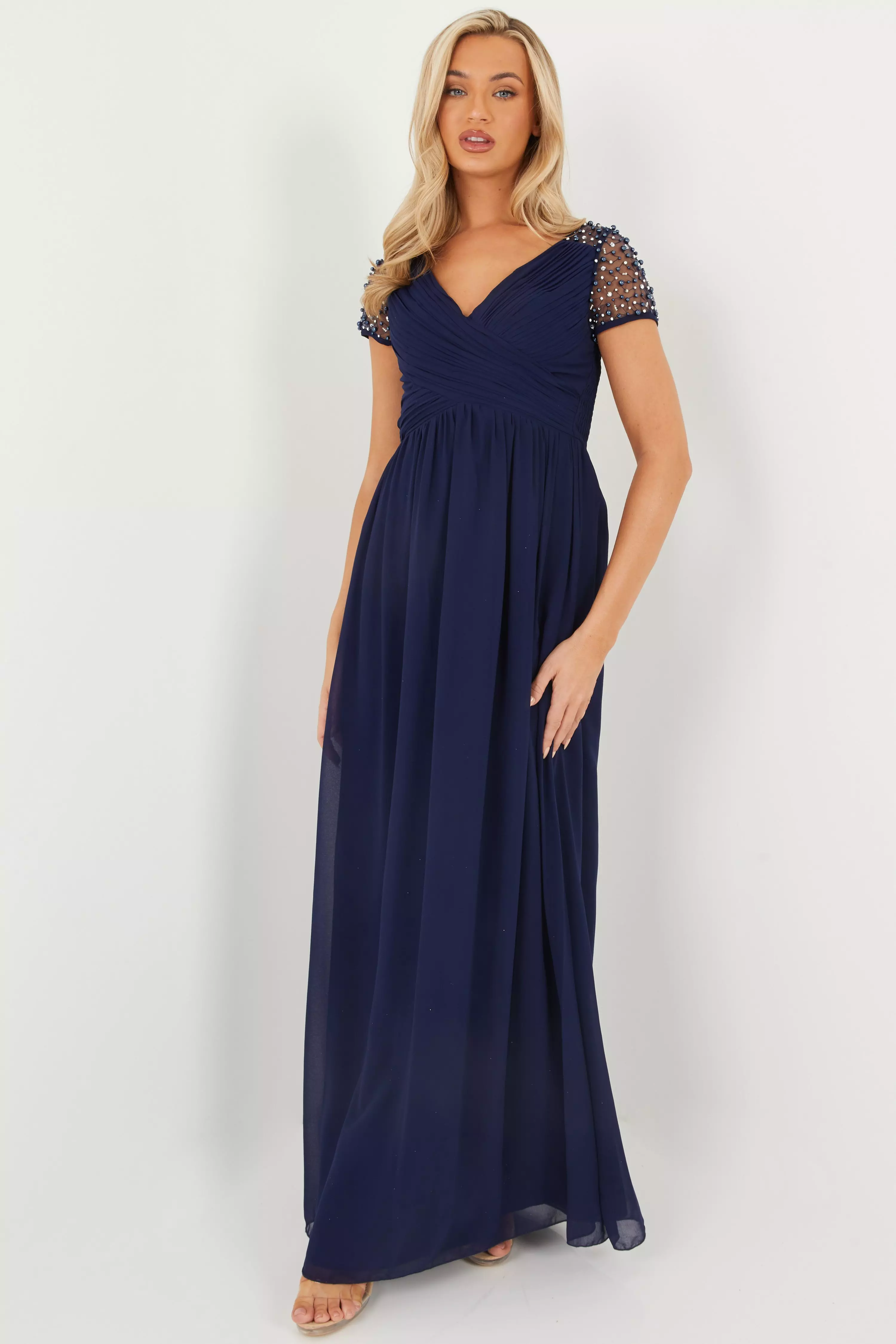 quiz navy and silver embellished maxi dress