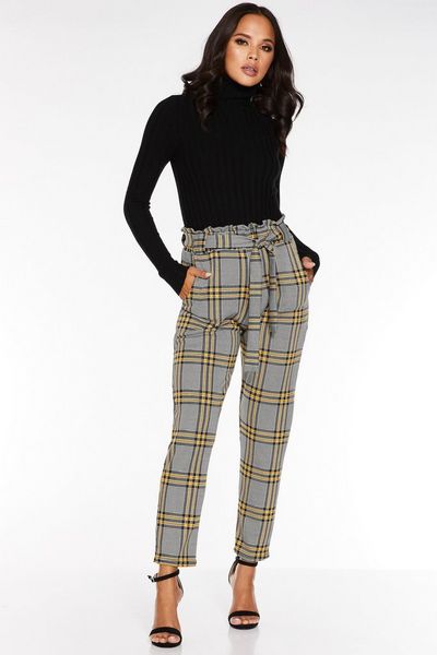 Black and Yellow Check Paper Bag Trouser