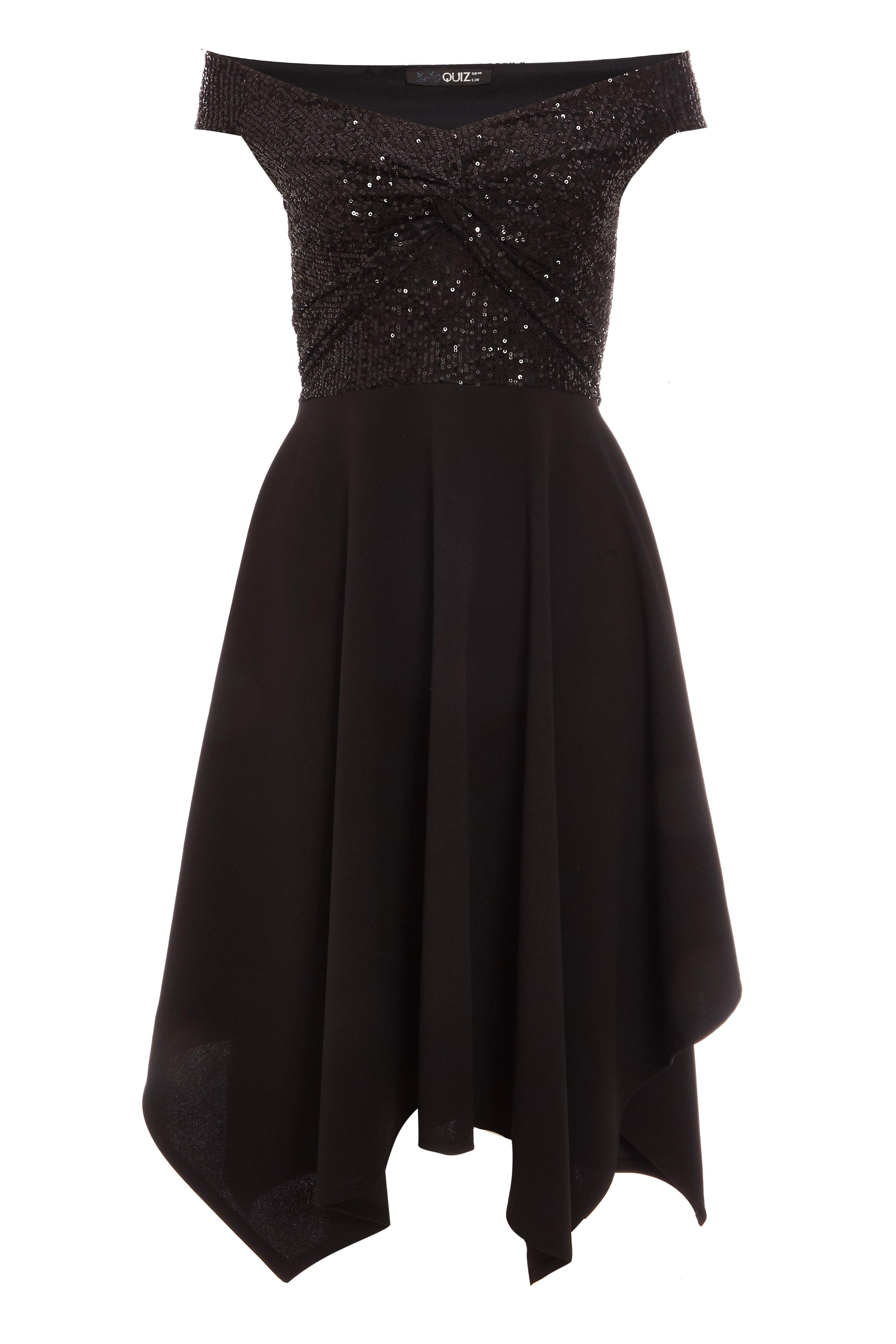 black sparkly bardot dress