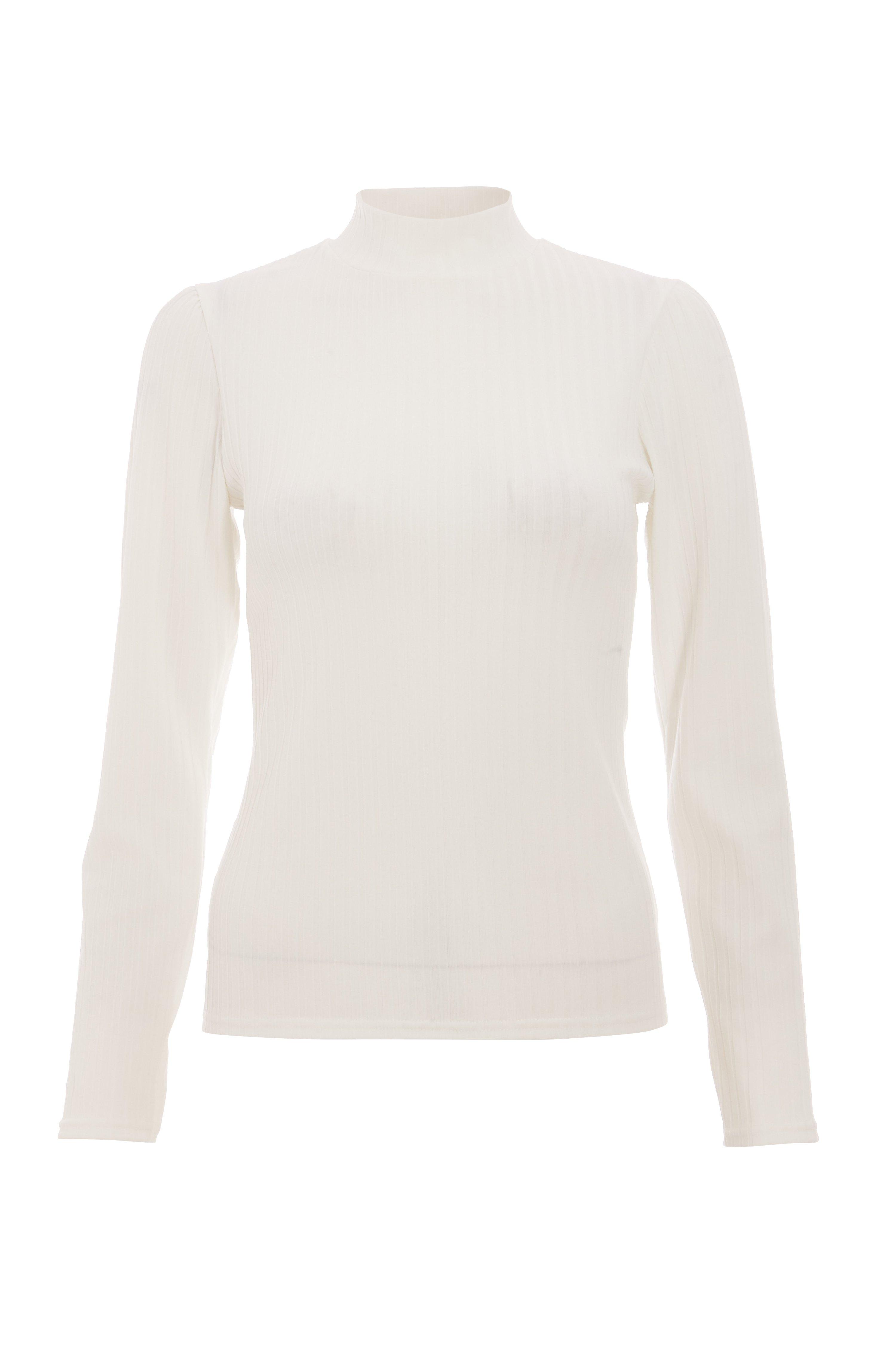 Cream Knit Ribbed Turtle Neck Top - Quiz Clothing