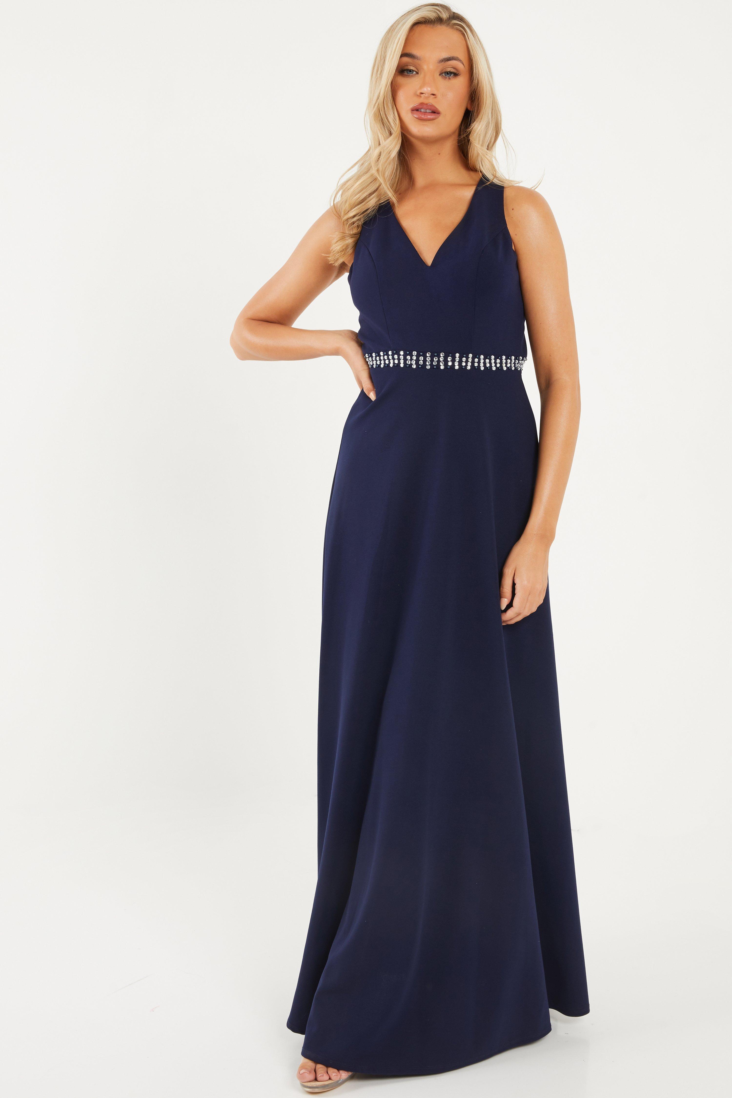 quiz navy embellished maxi dress
