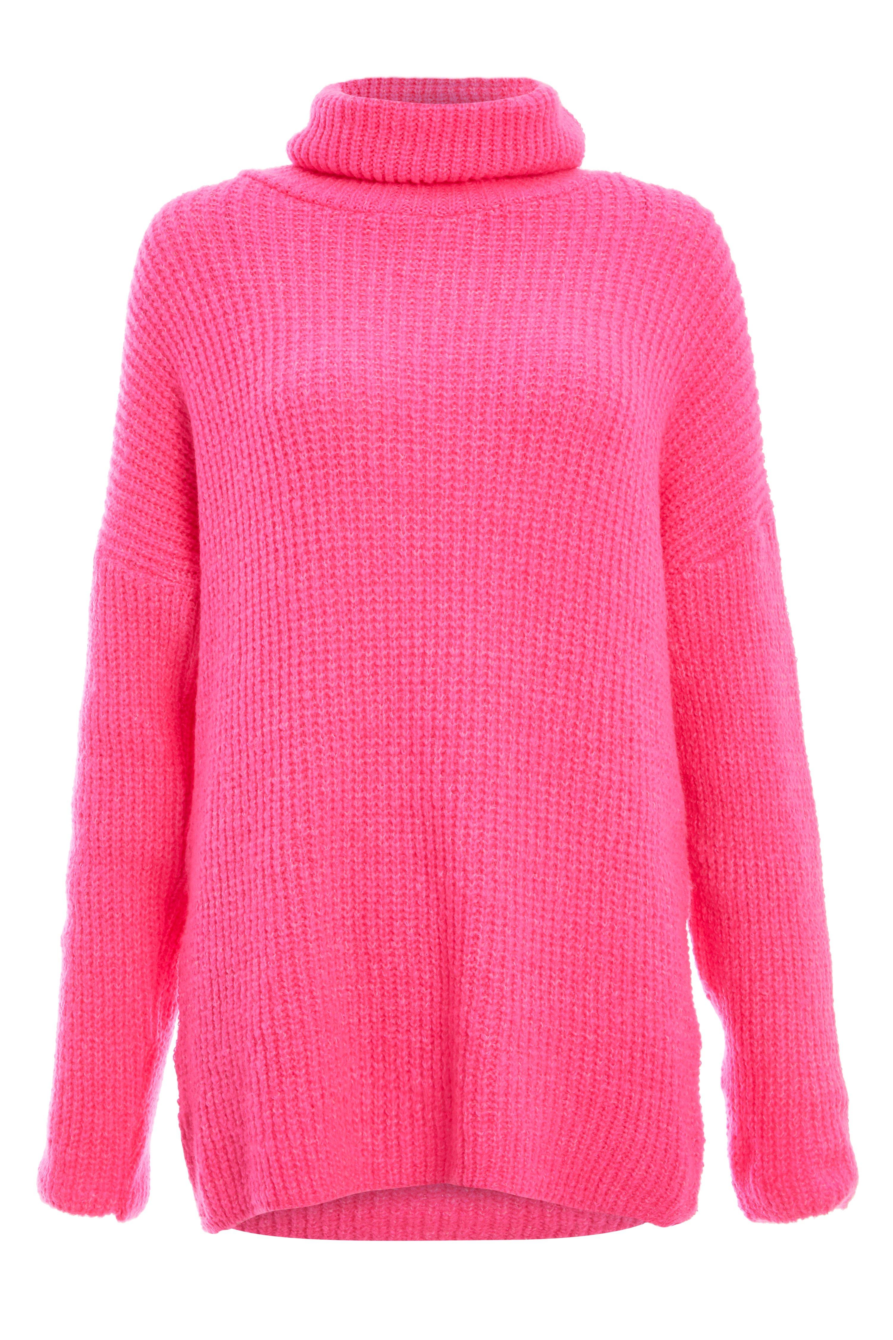 Fuchsia Pink Roll Neck Jumper - Quiz Clothing