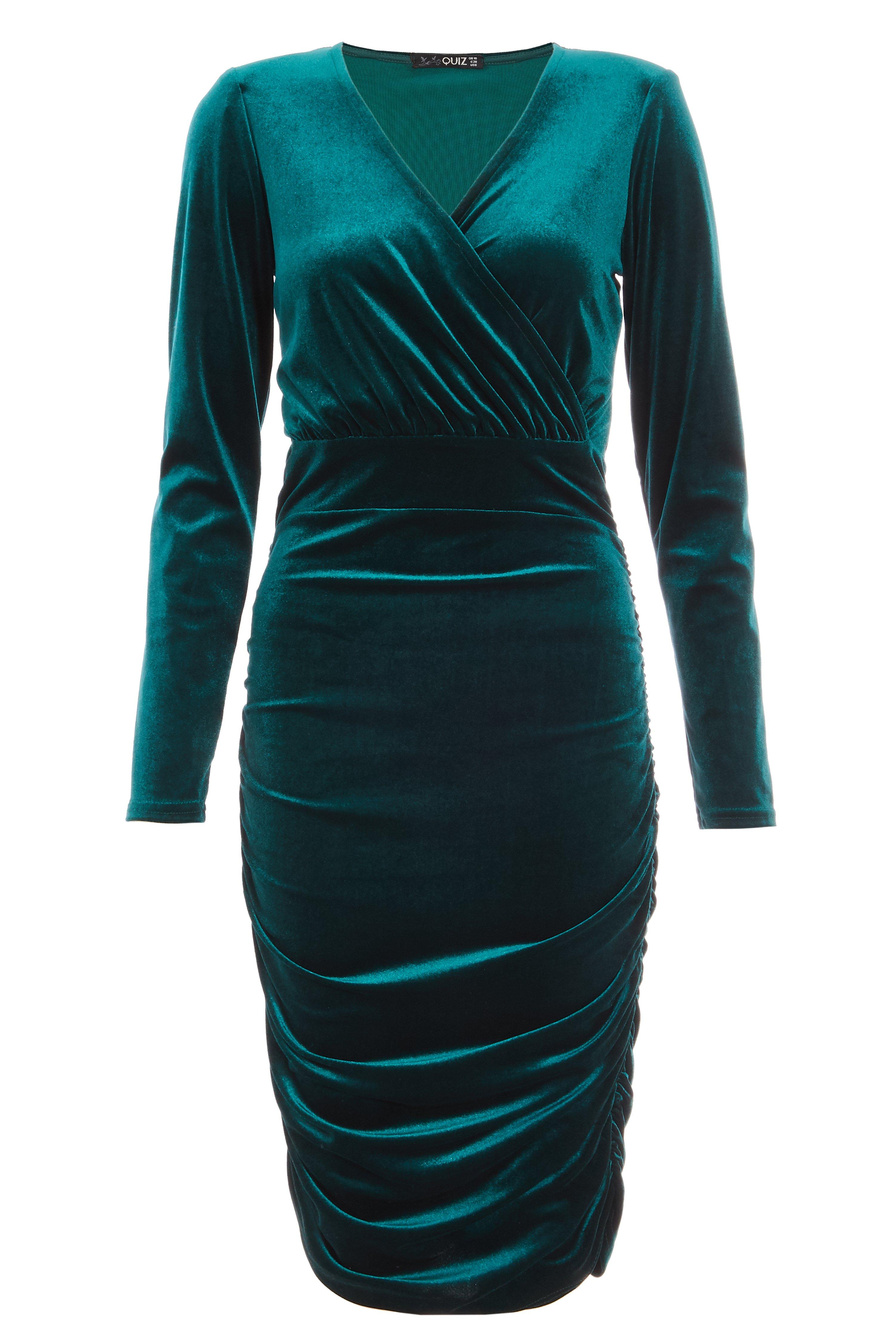 quiz green velvet wrap dress