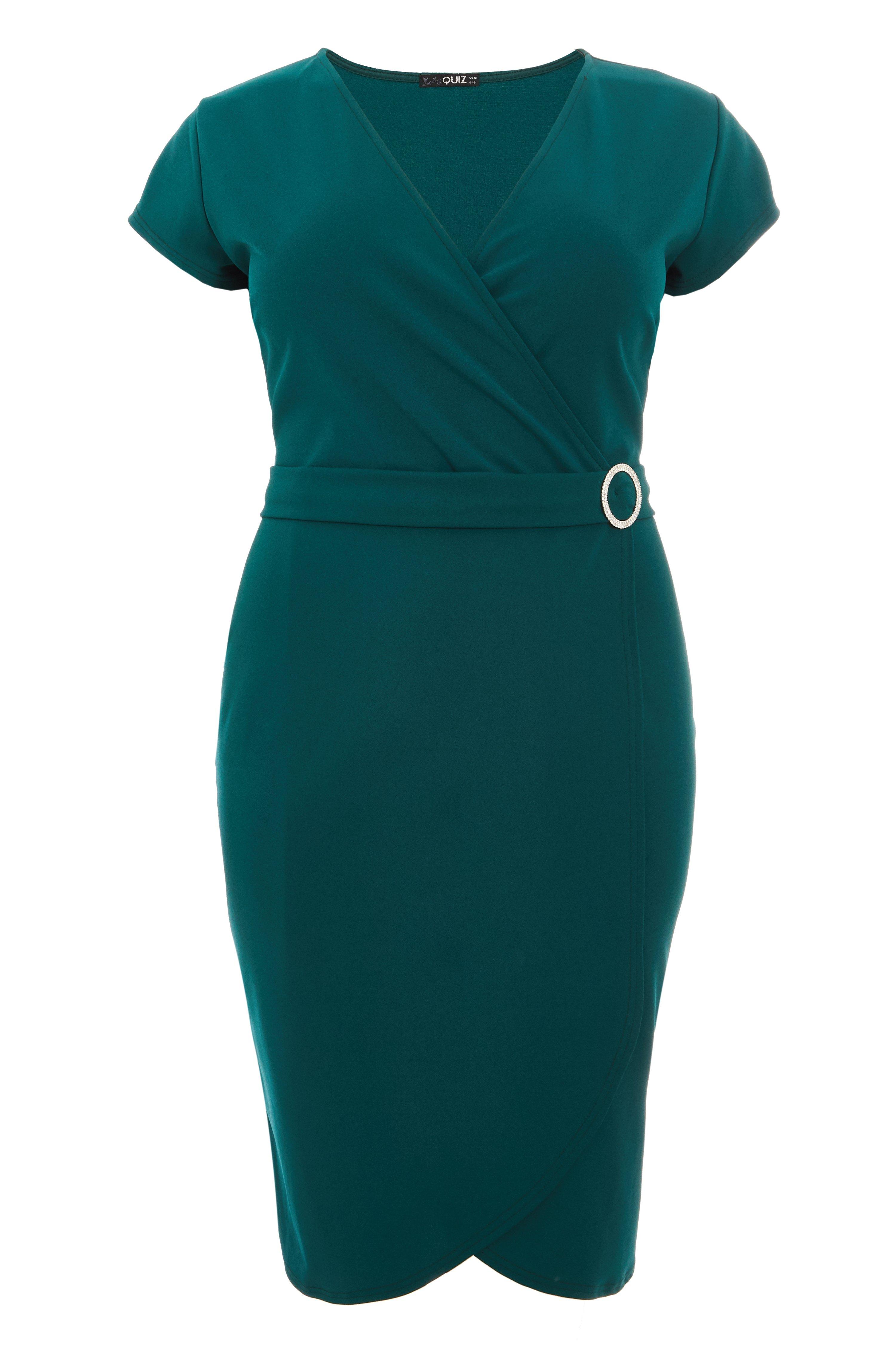 Curve Green Wrap Buckle Midi Dress - Quiz Clothing