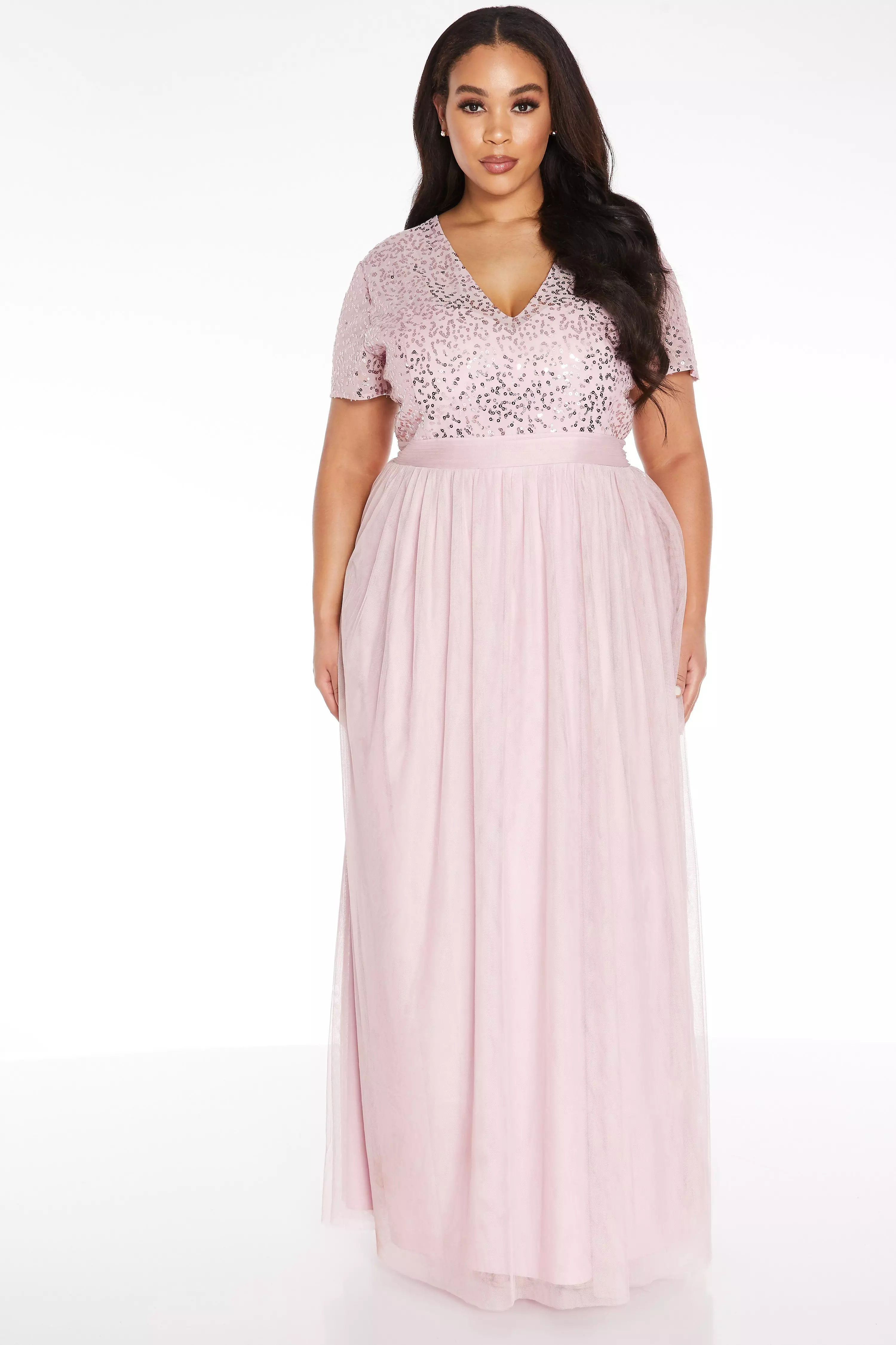 quiz blush pink sequin lace maxi dress