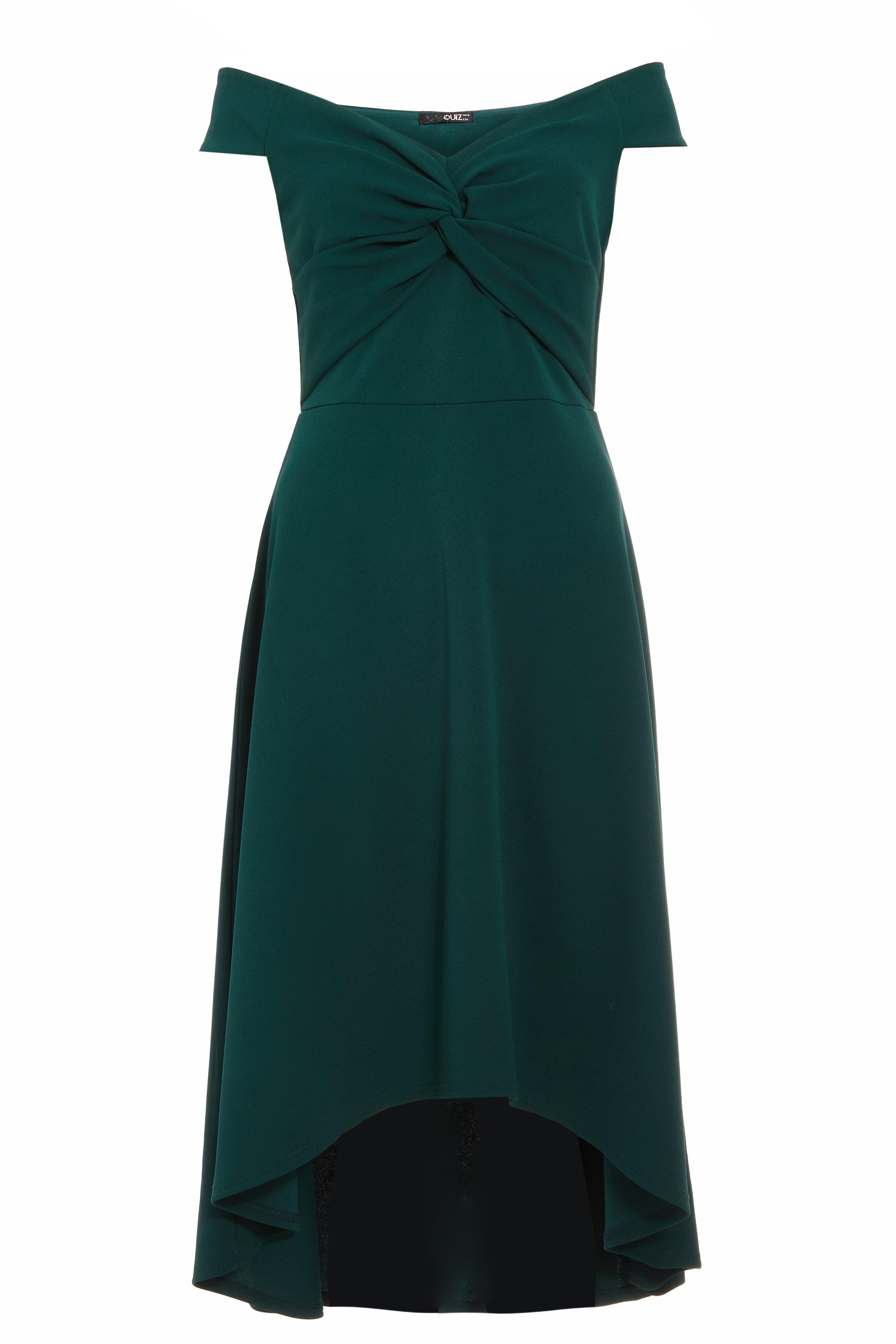 bottle green bardot dip hem dress