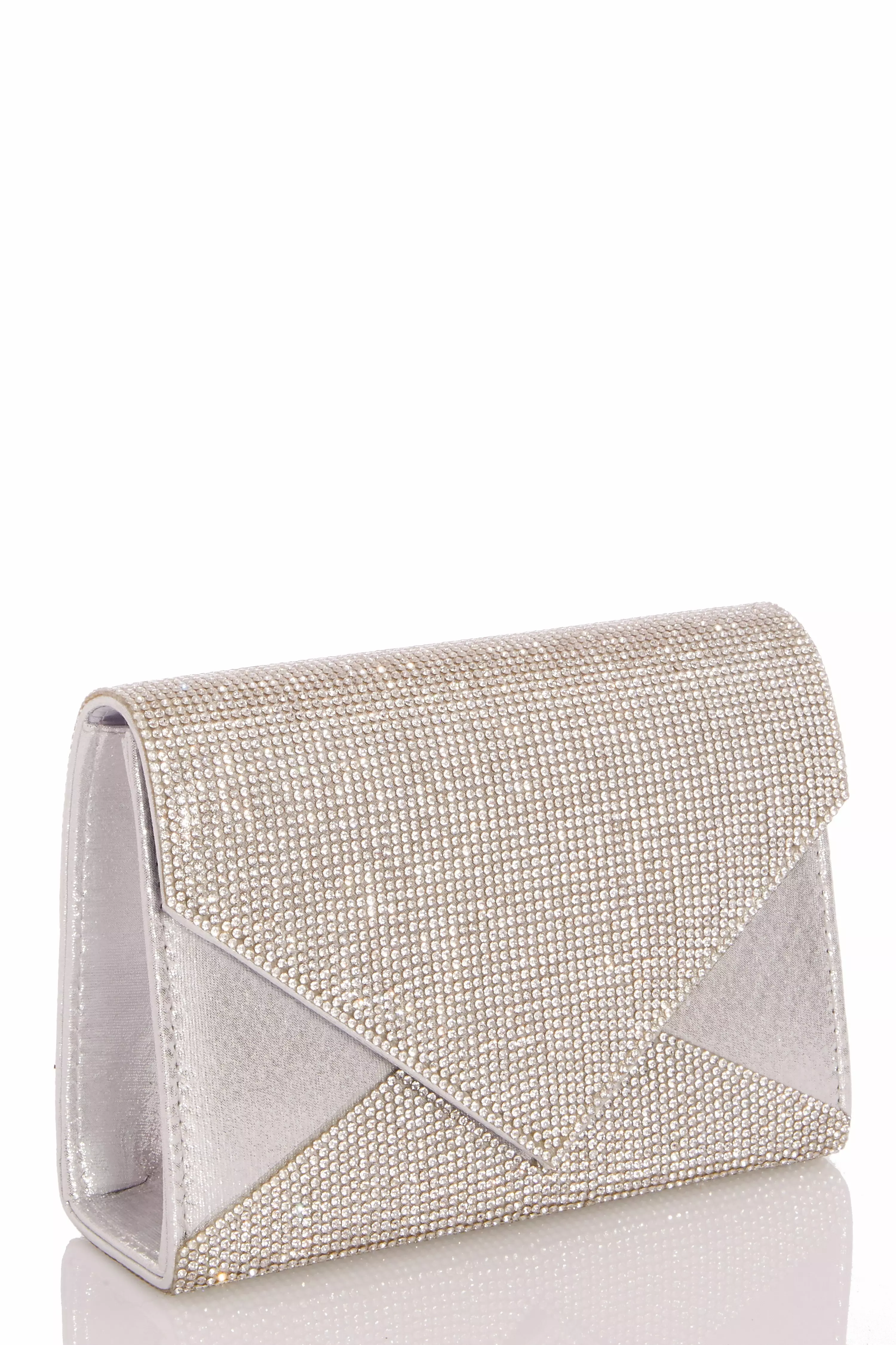 silver diamante clutch bag